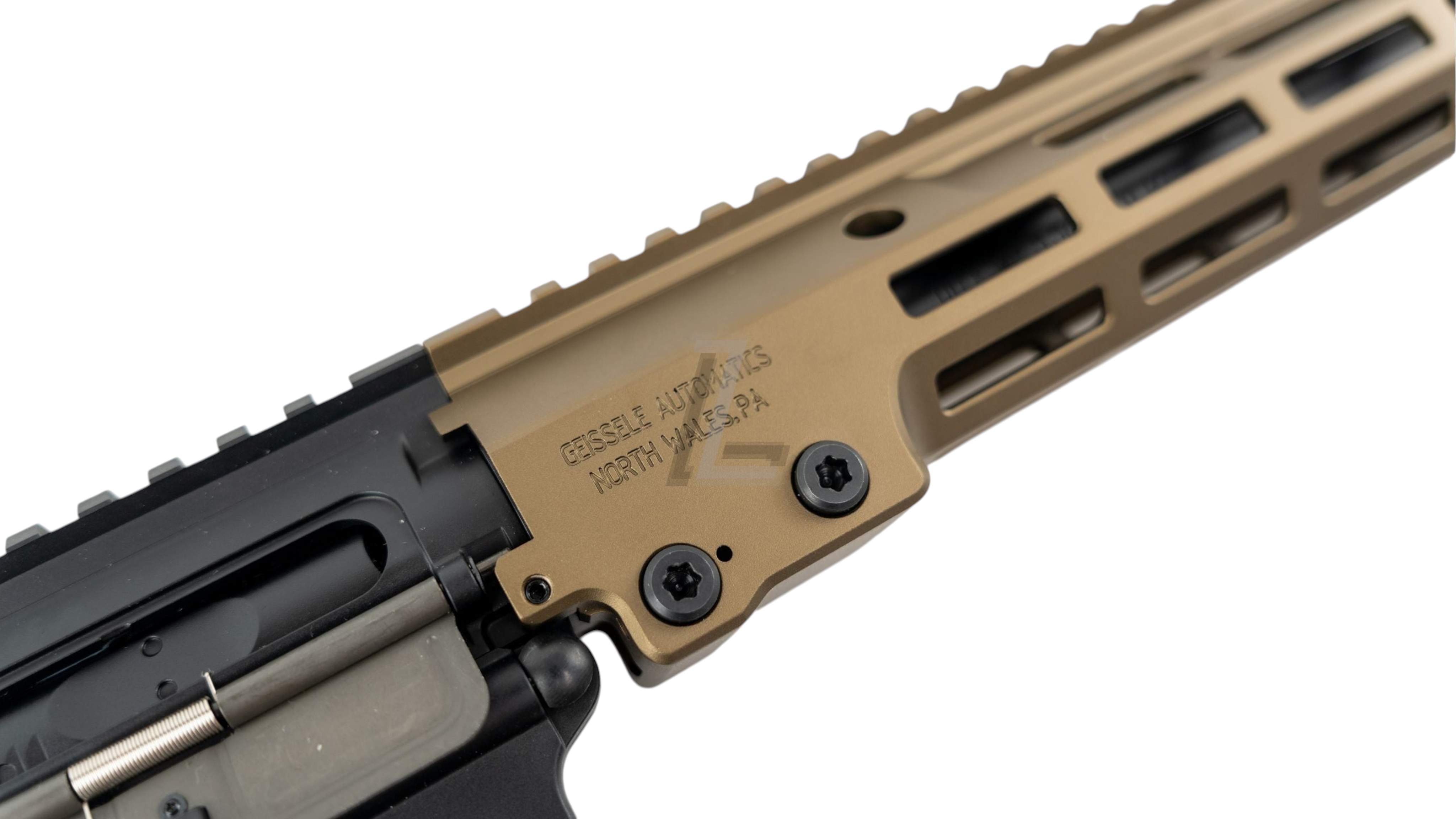 Landing Zone SALVO PRECISION Geissele URGI airsoft rifle handguard in anodized bronze with engraved markings