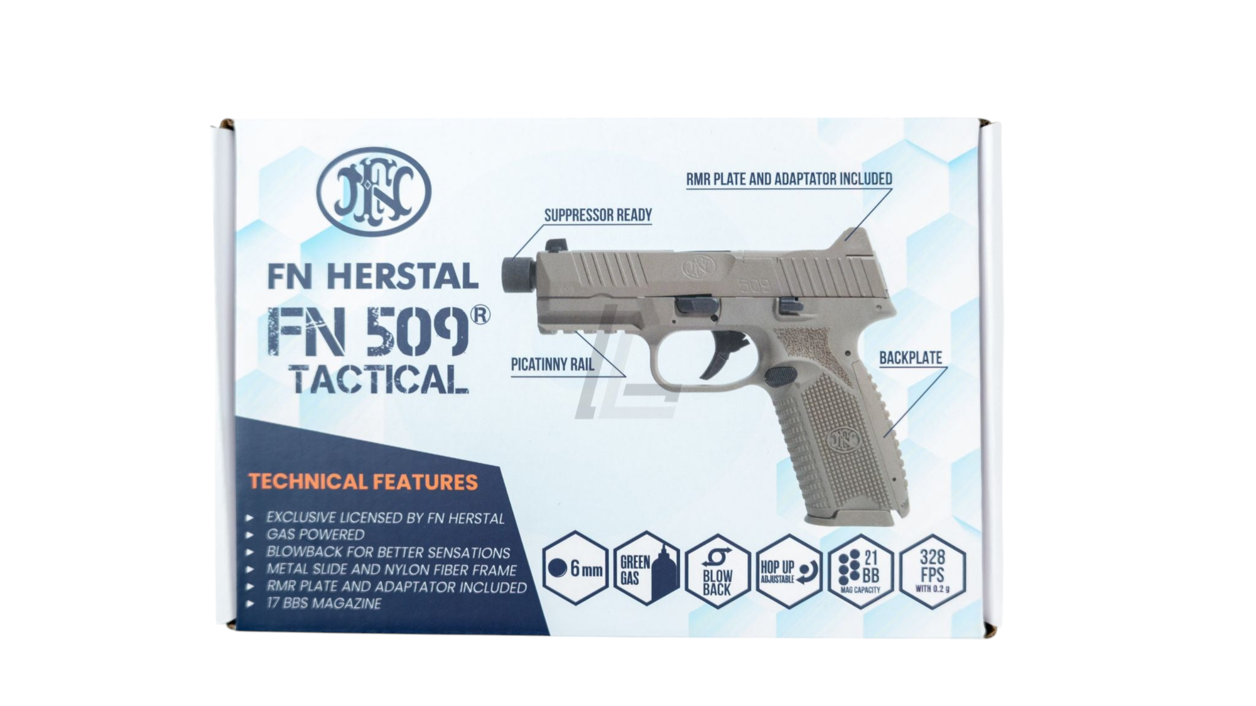 DOUBLE EAGLE - EMG FN HERSTAL LICENSED FN 509 GAS AIRSOFT PISTOL (BLACK)