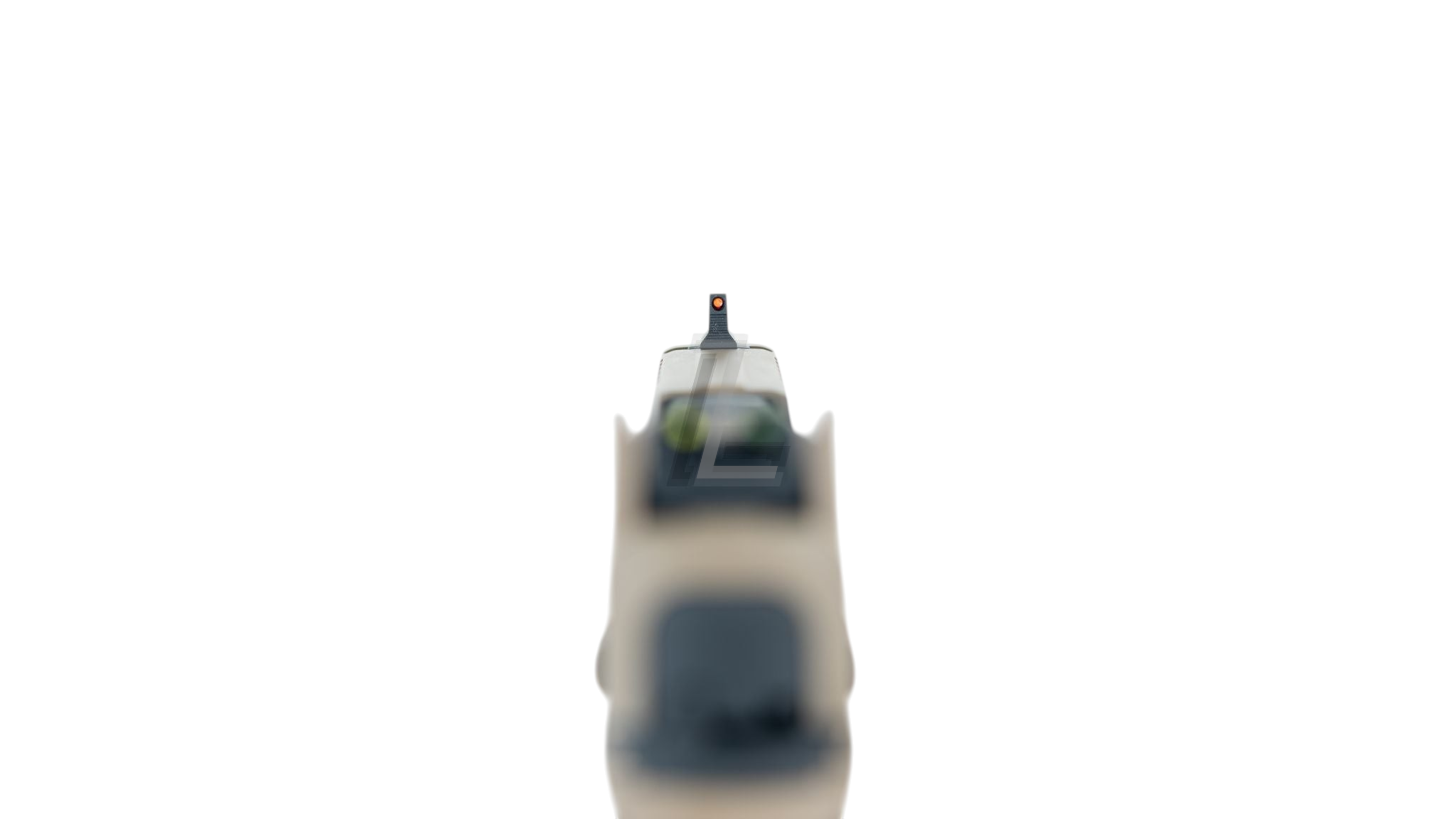 Landing Zone FN 509 gas airsoft pistol in dark earth, rear view showing suppressor height fiber optic sights