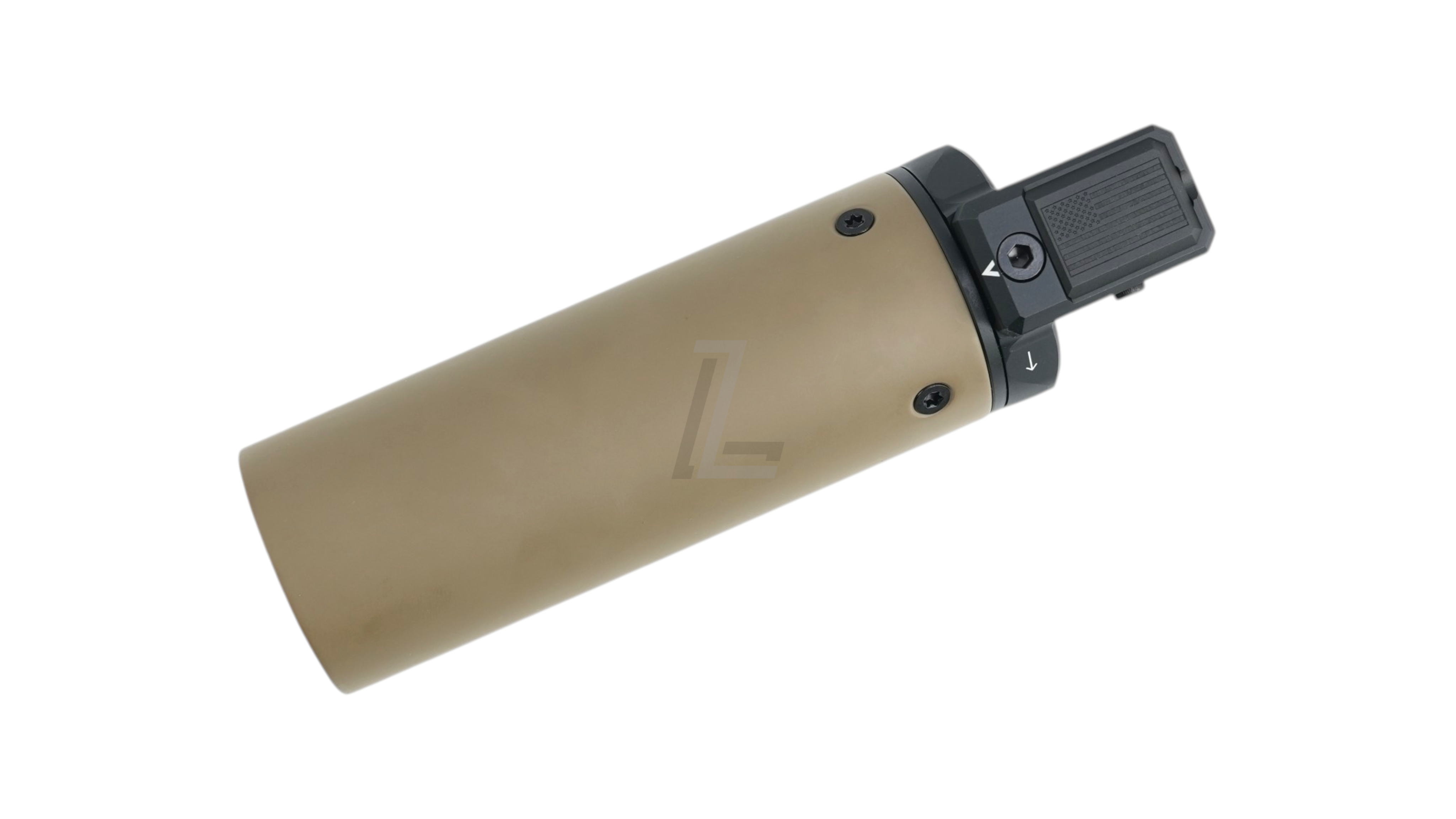 Landing Zone ANGRY GUN 6.5-inch U-RAC style carbon fiber front shield for airsoft in Cerakote FDE finish.