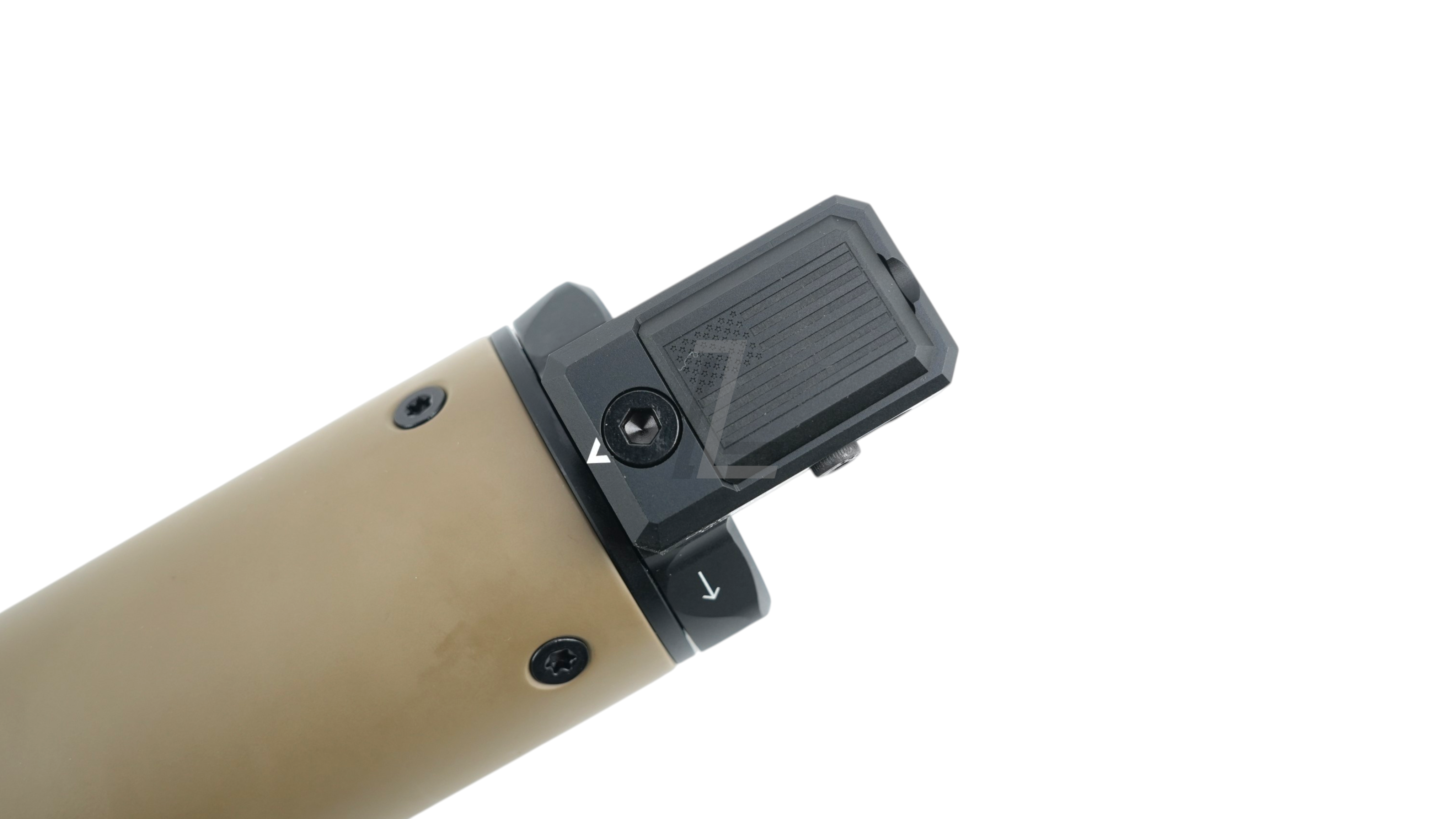 Landing Zone ANGRY GUN U-RAC style 6.5 inch carbon fiber front shield in Cerakote FDE with black metal details
