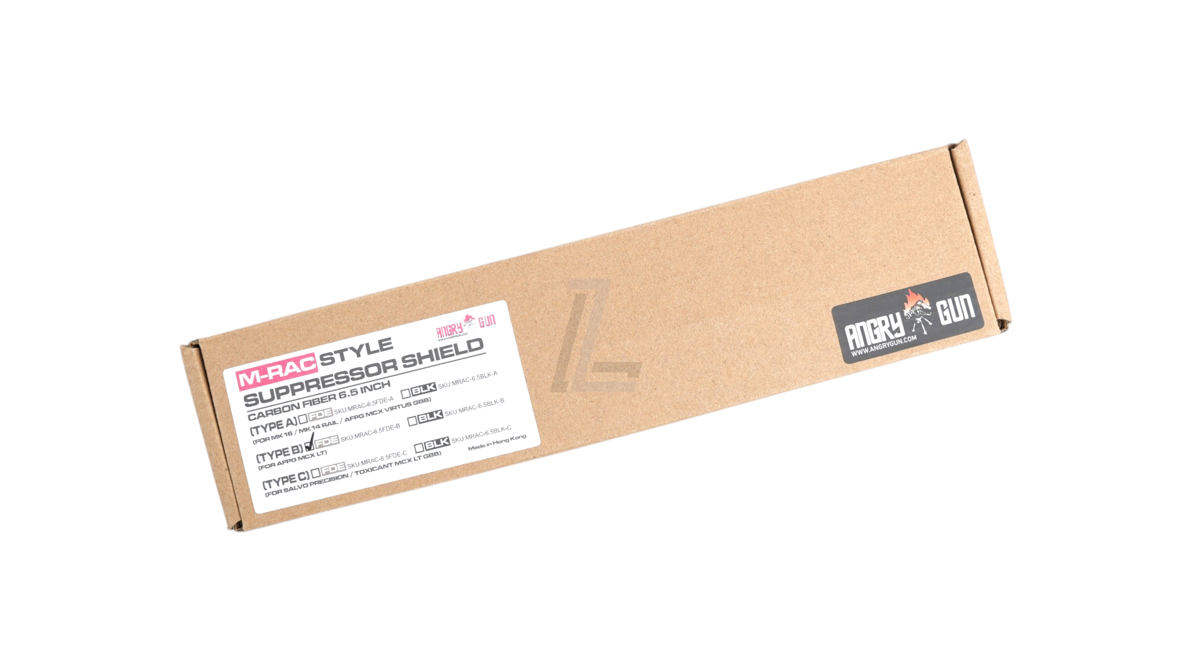 Landing Zone ANGRY GUN M-RAC style 6.5 inch carbon front shield box for APFG MCX LT GBB in Cerakote FDE finish