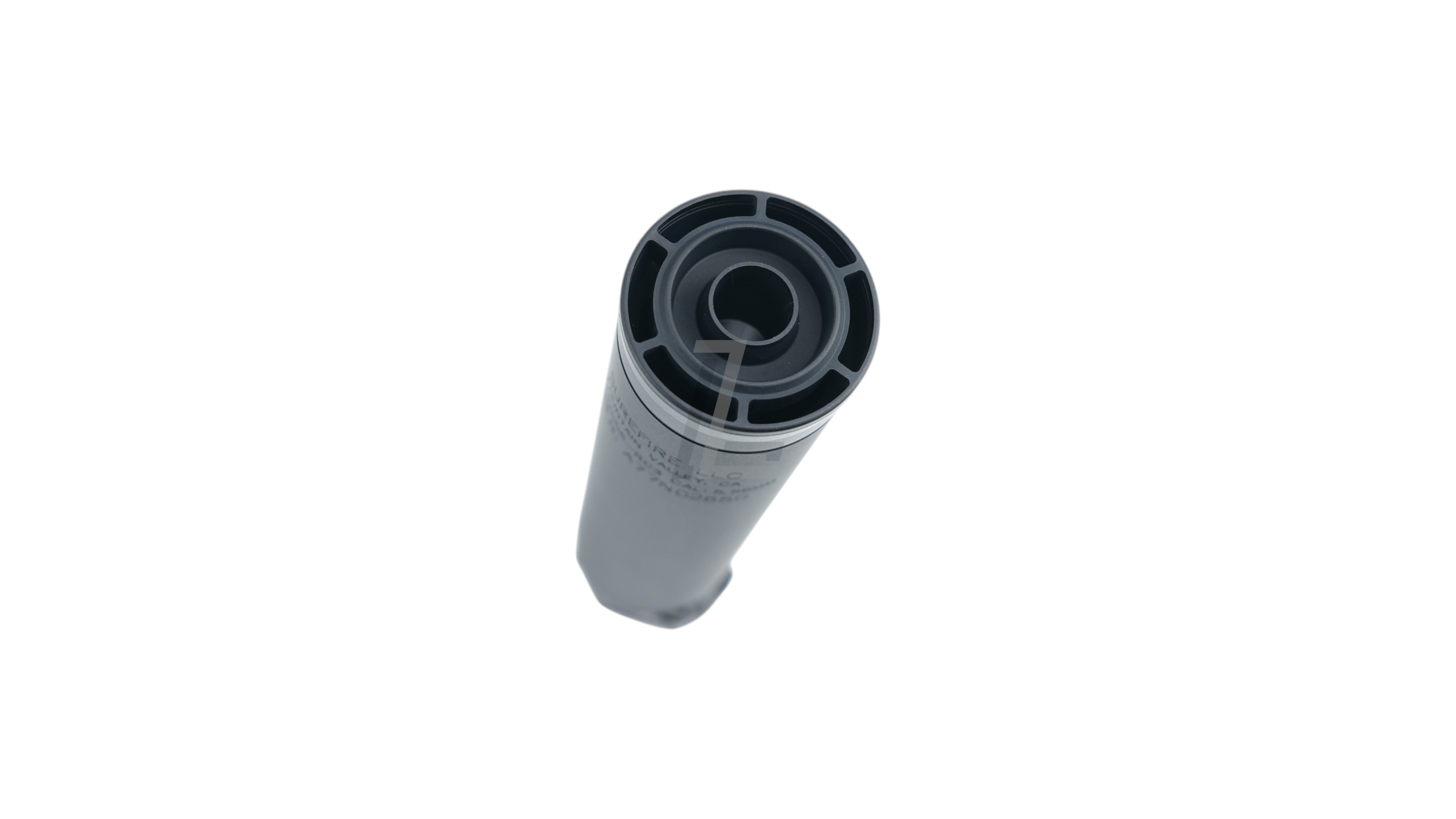 Landing Zone ANGRY GUN SOCOM556 RC3 dummy silencer in black, viewed from the front muzzle end.