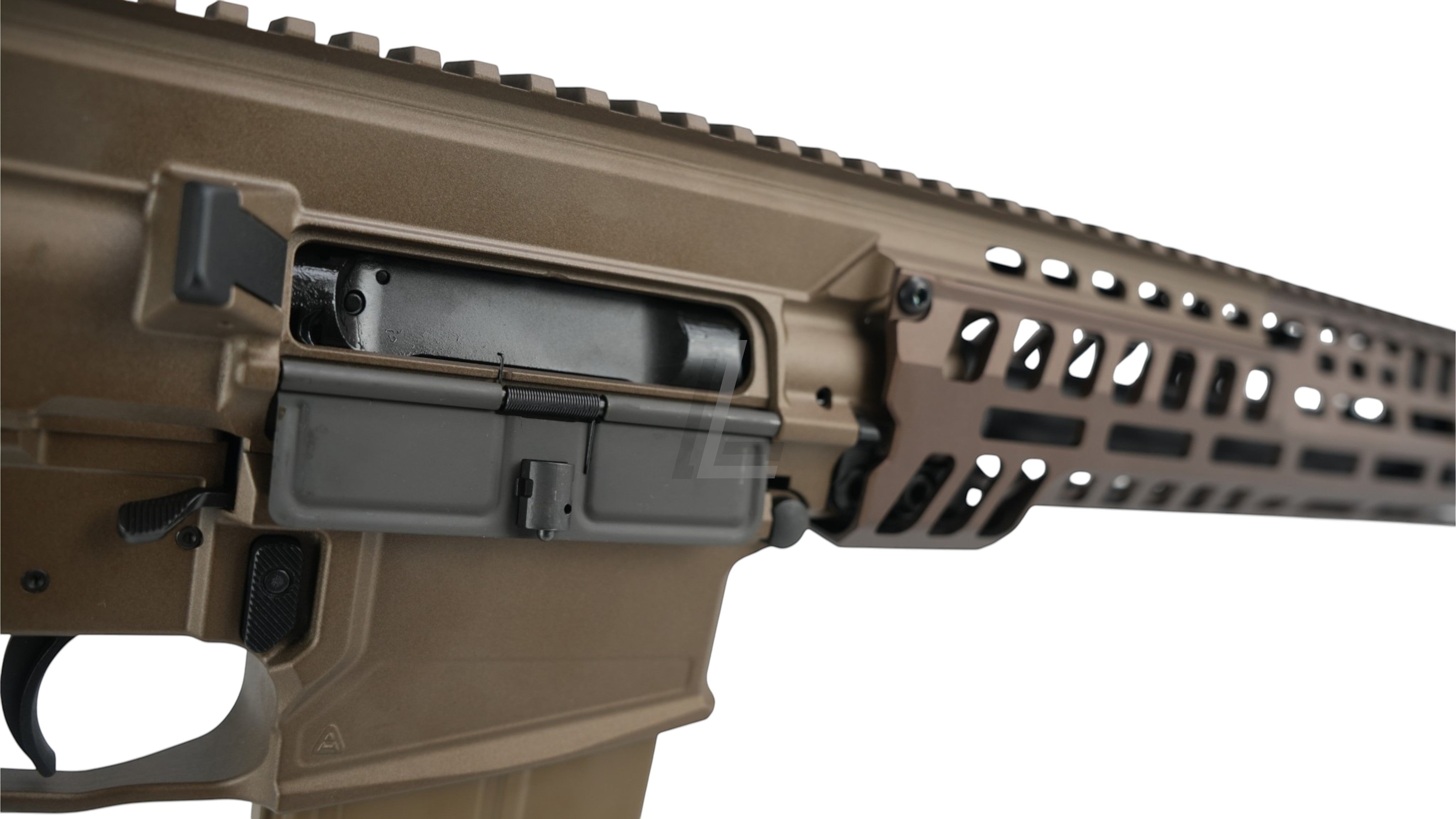 Landing Zone APFG XM7 GBB airsoft rifle in flat dark earth with a metal receiver and modular handguard