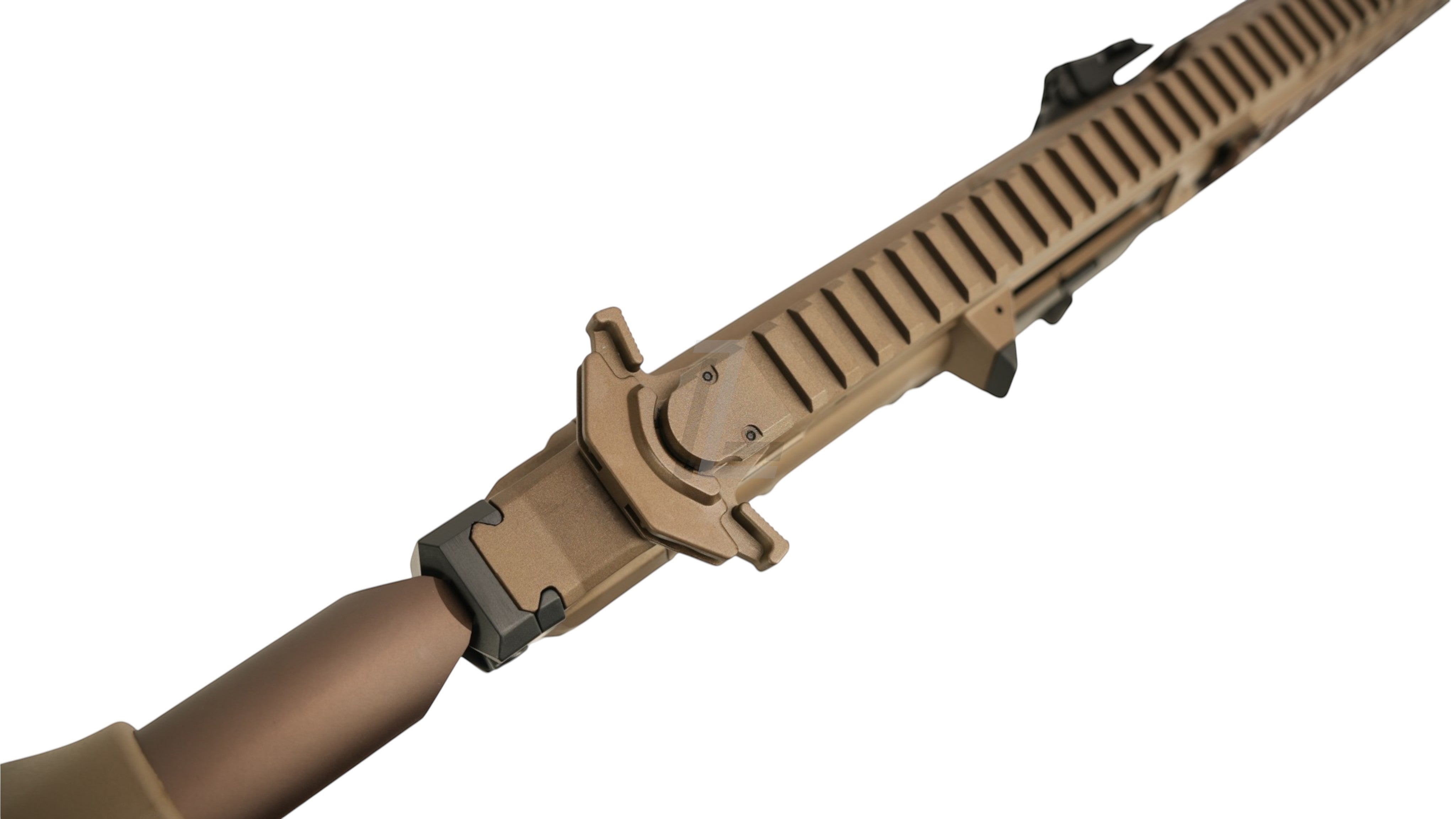 Landing Zone APFG XM7 GBB airsoft rifle upper receiver in flat dark earth with integrated picatinny rail