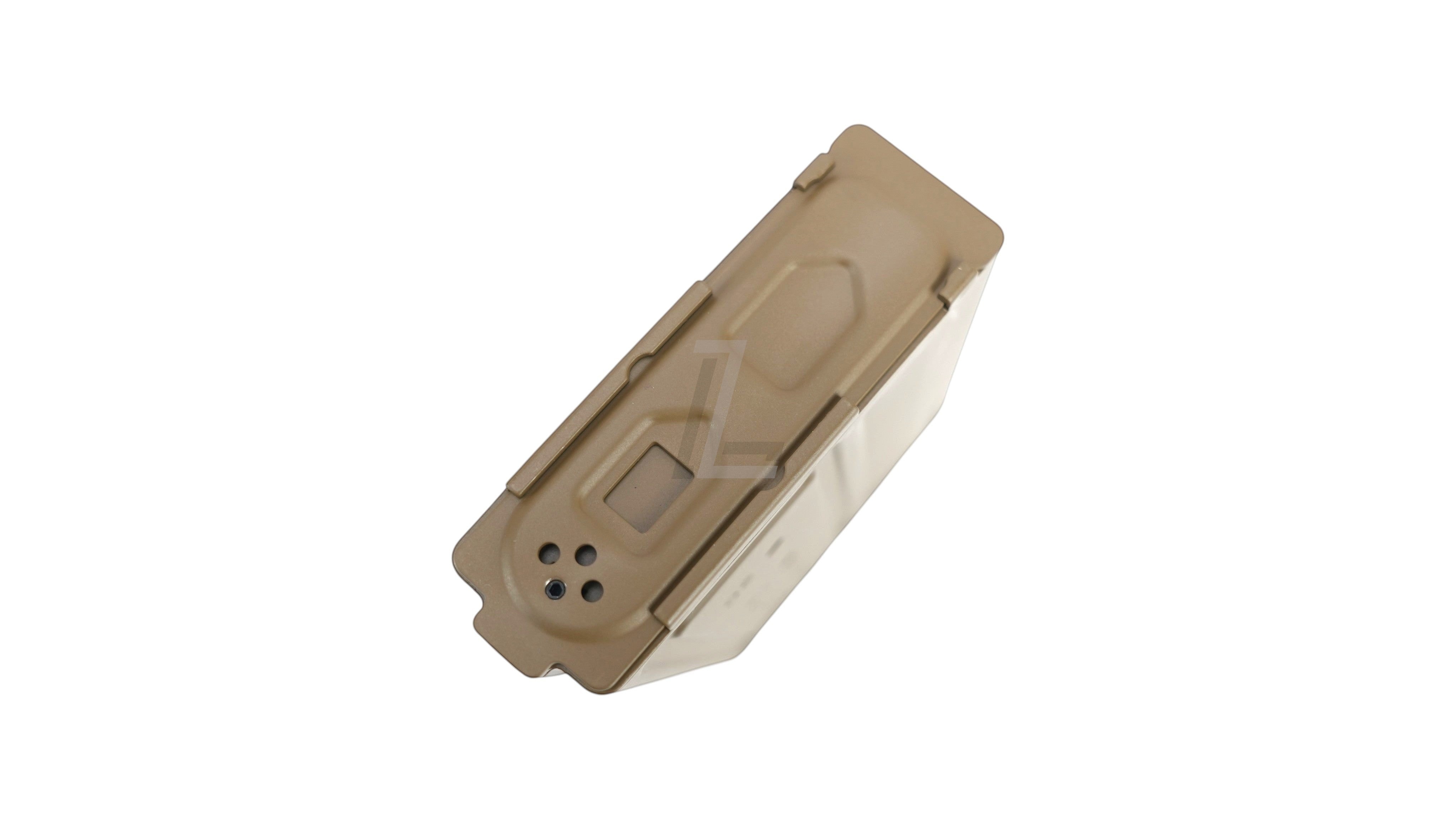 Landing Zone APFG XM7 22-round gas airsoft magazine in flat dark earth finish viewed from the top