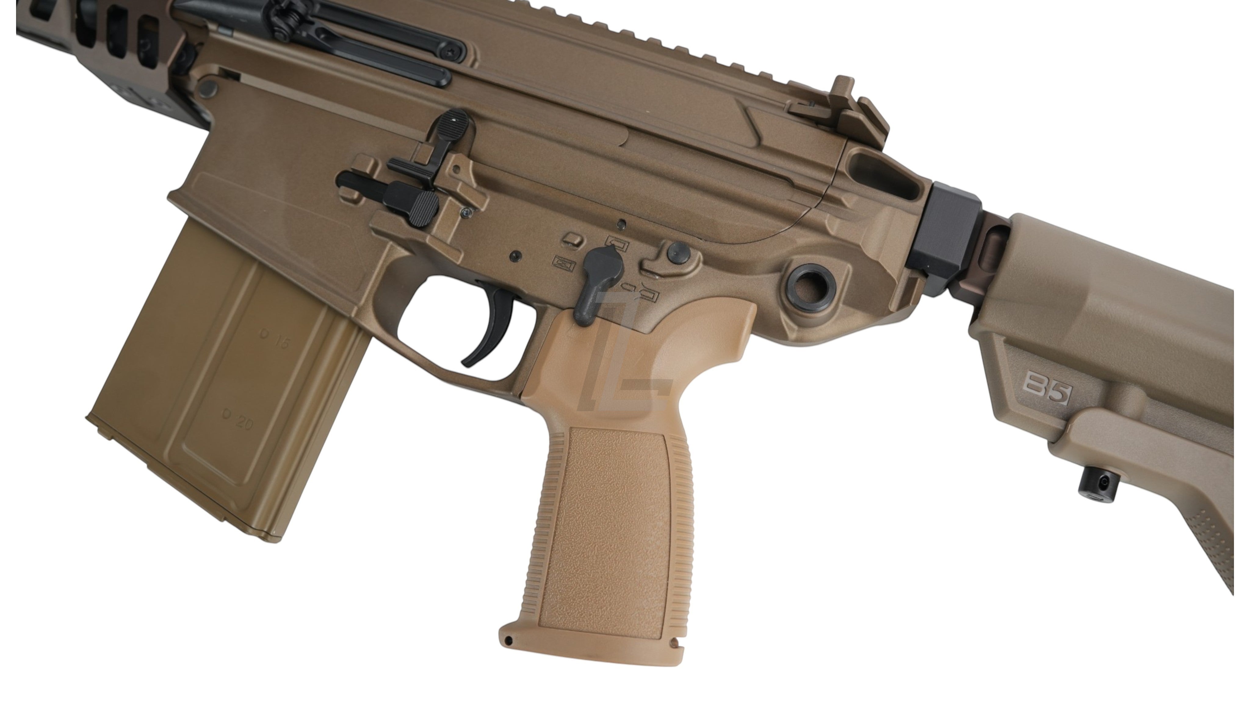 Landing Zone APFG XM7 GBB airsoft rifle in flat dark earth with B5 stock and polymer pistol grip