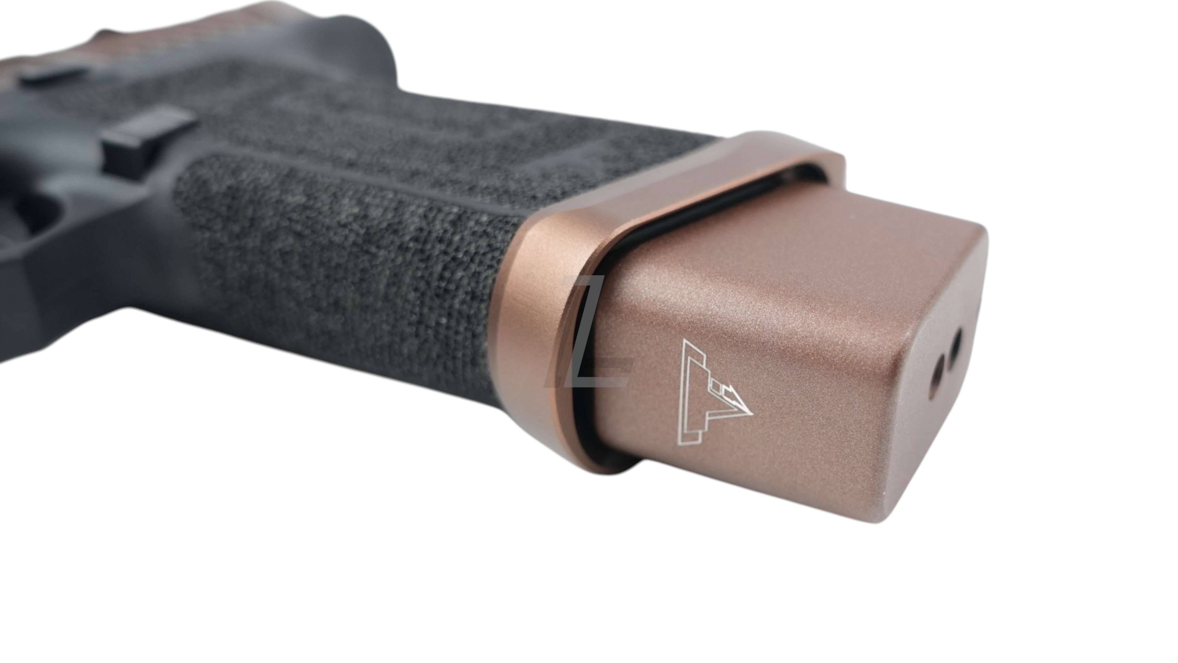 Landing Zone ARMY ARMAMENT TTI Ballerina G17 airsoft pistol grip and bronze magazine base pad with TTI logo
