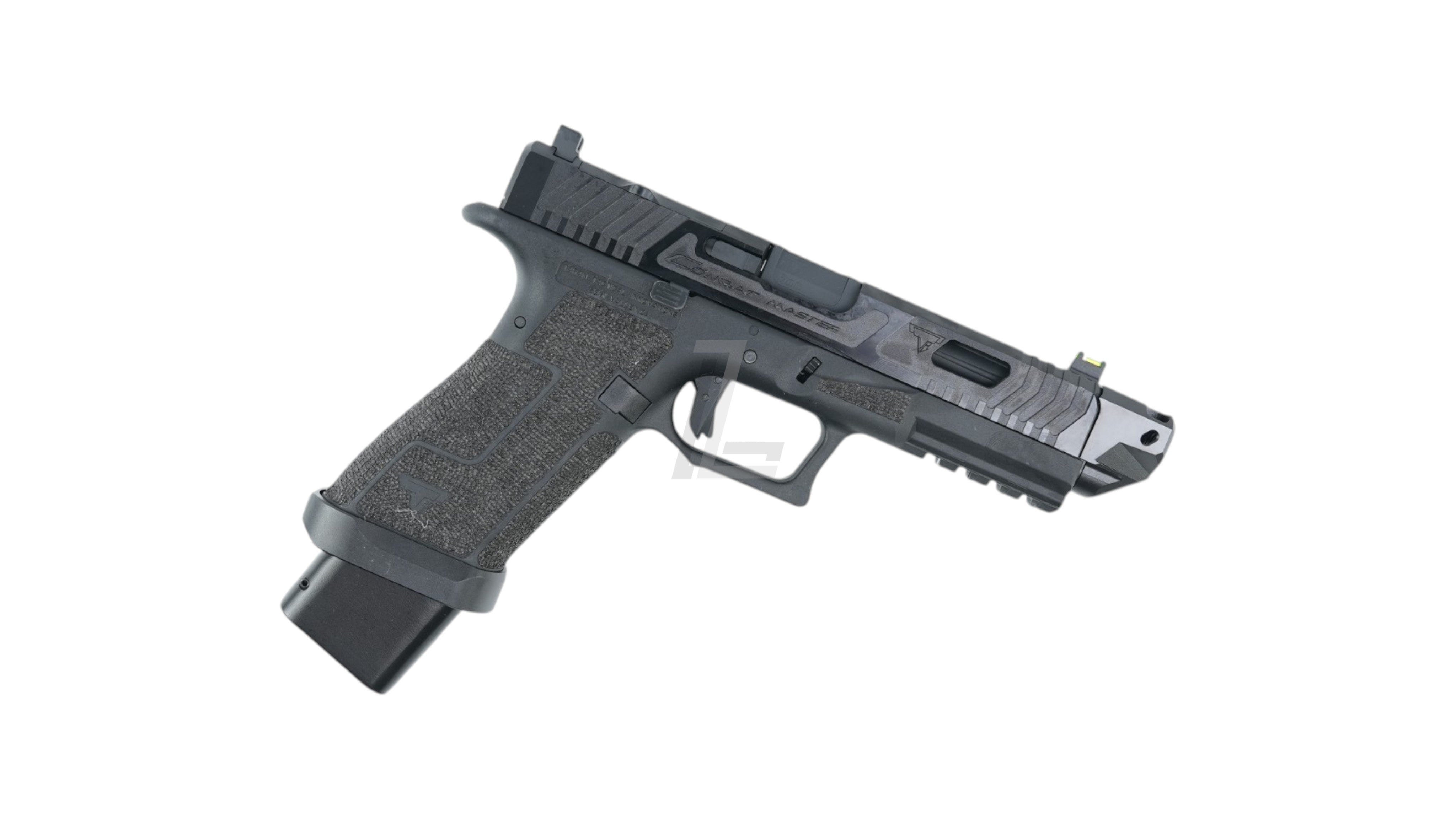 Landing Zone Army Armament TTI Ballerina G17 GBB airsoft pistol in black with custom slide serrations and stippled grip