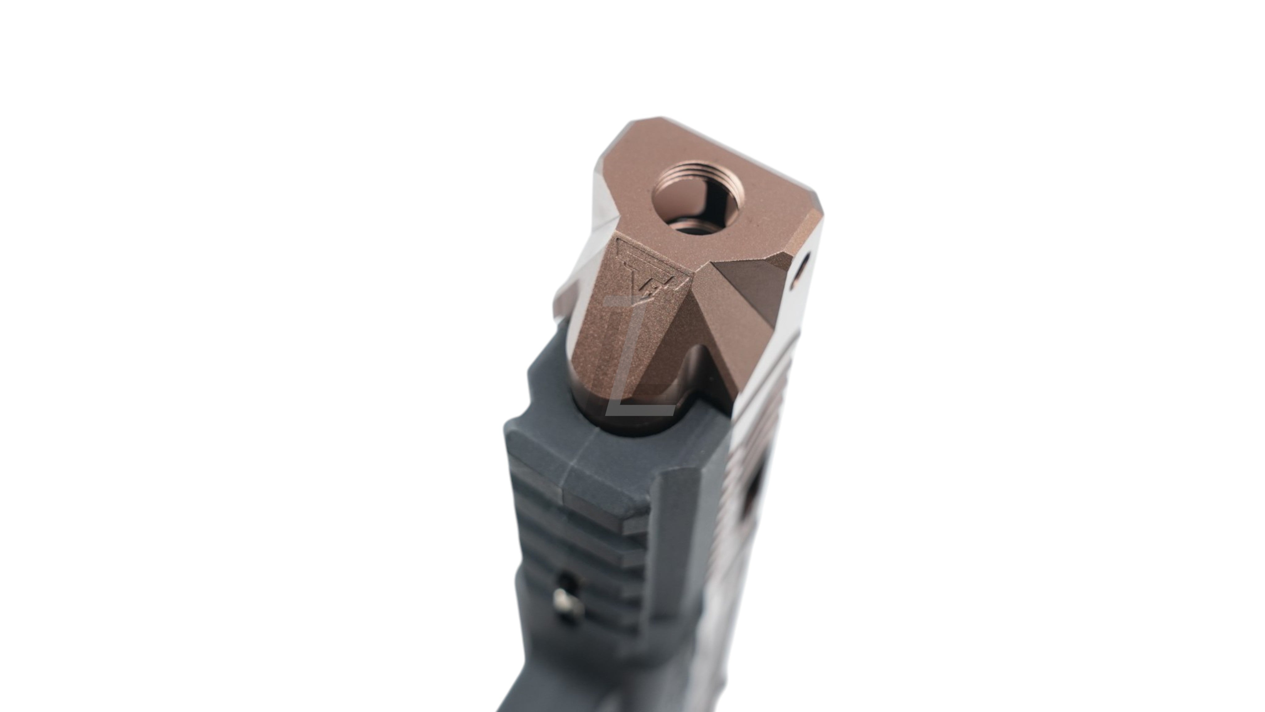 Landing Zone ARMY ARMAMENT TTI Ballerina G17 airsoft pistol muzzle with bronze finish and TTI logo engraving