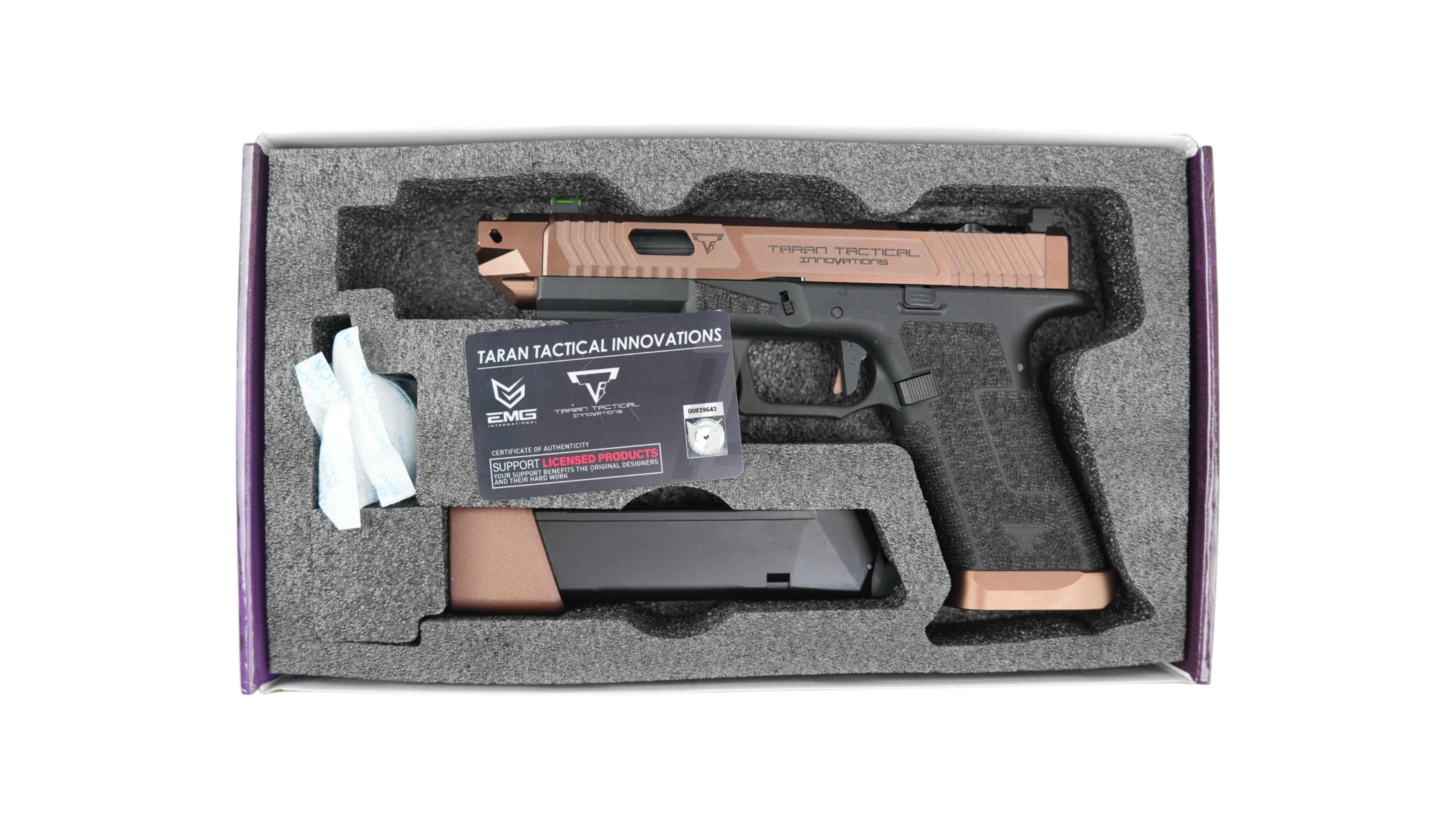 Landing Zone ARMY ARMAMENT TTI Ballerina G17 GBB airsoft pistol in bronze with magazine and certificate in box