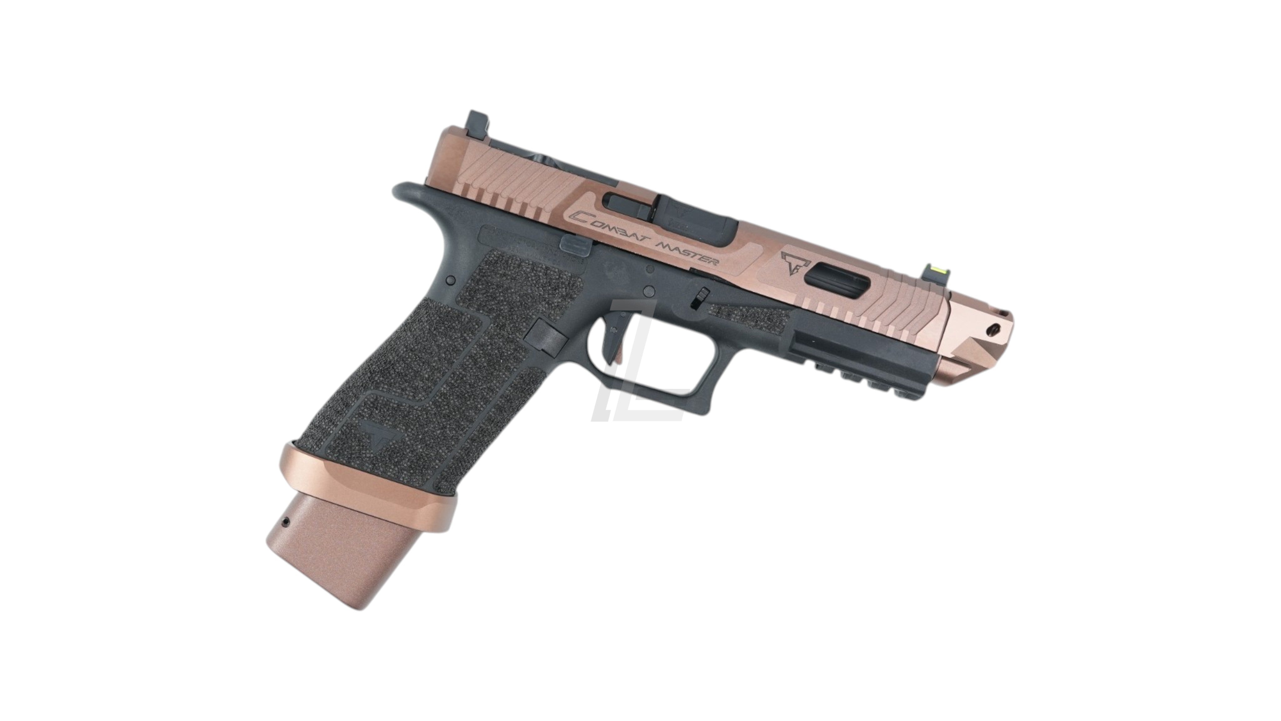 Landing Zone ARMY ARMAMENT TTI Ballerina G17 GBB airsoft pistol in bronze with custom slide cuts and stippled grip