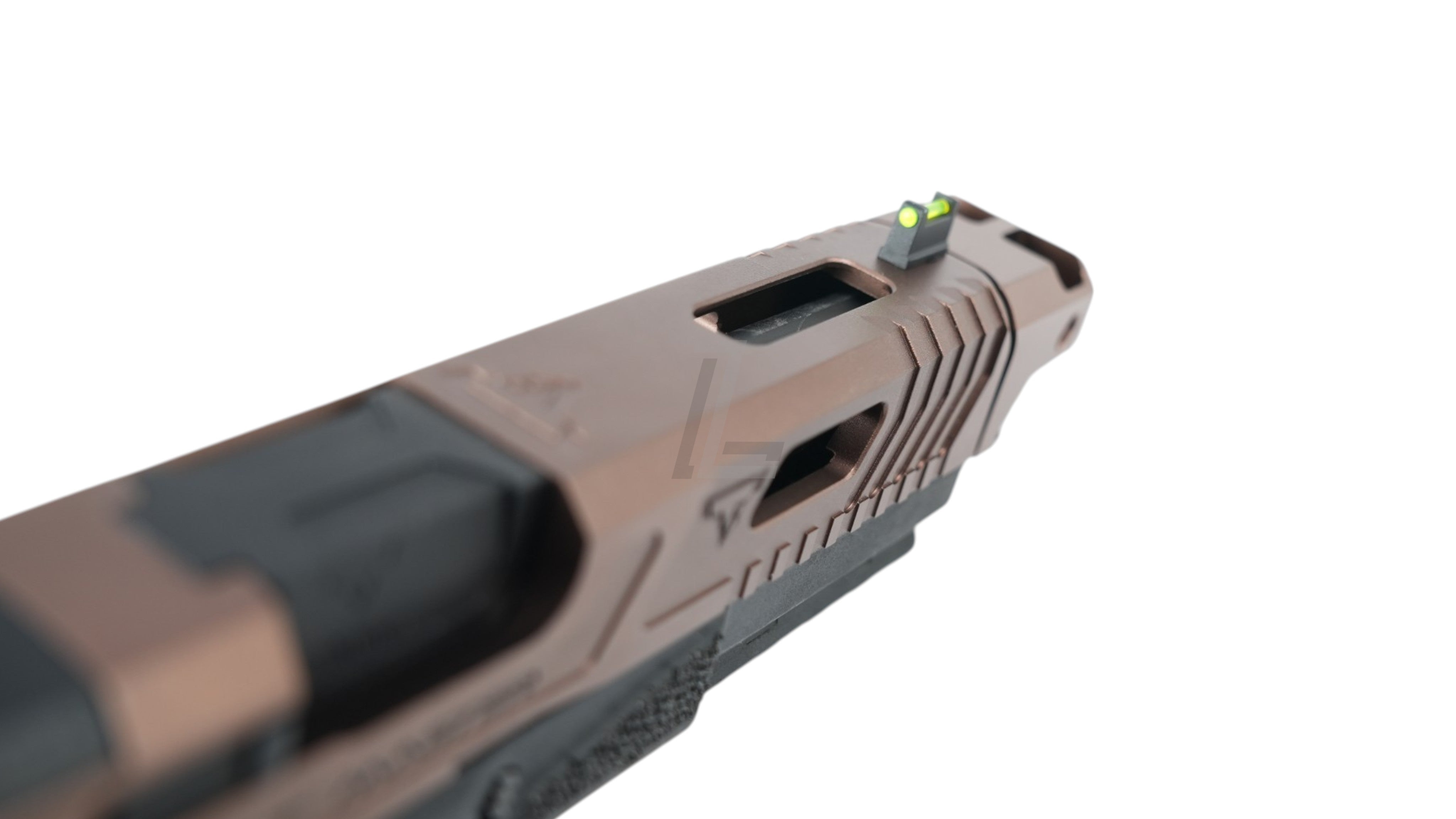 Landing Zone ARMY ARMAMENT TTI Ballerina G17 GBB airsoft pistol in bronze with detailed slide cuts and fiber optic sight