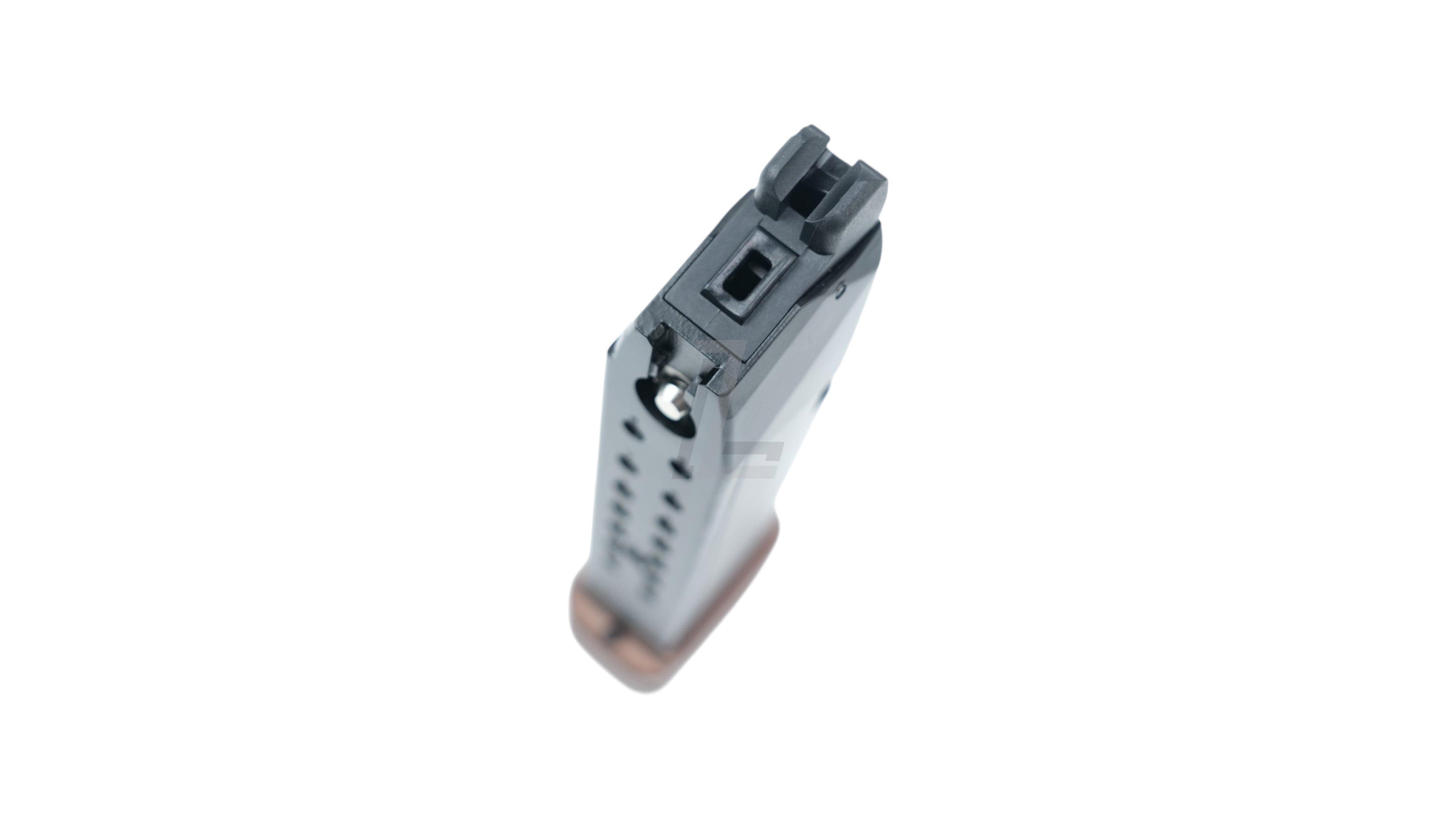 Landing Zone bronze 28-round gas airsoft magazine for ARMY Ballerina R34 pistol viewed from above