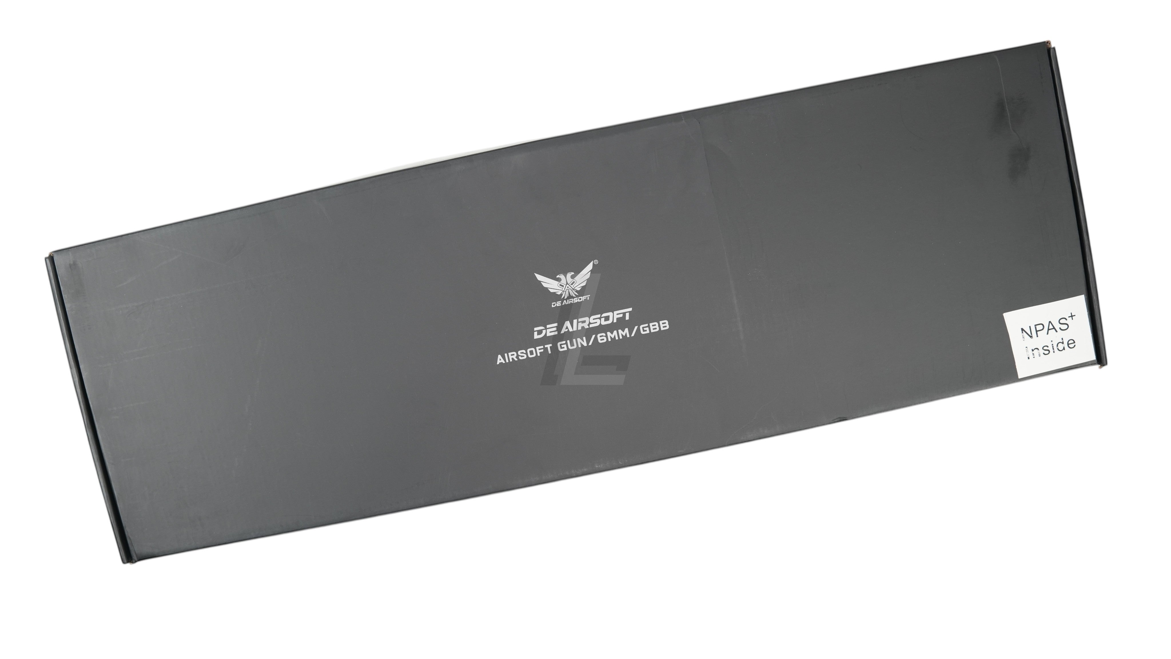 Landing Zone black packaging box for Double Eagle DWS Lupus 8.5 GBB airsoft gun with DE Airsoft branding