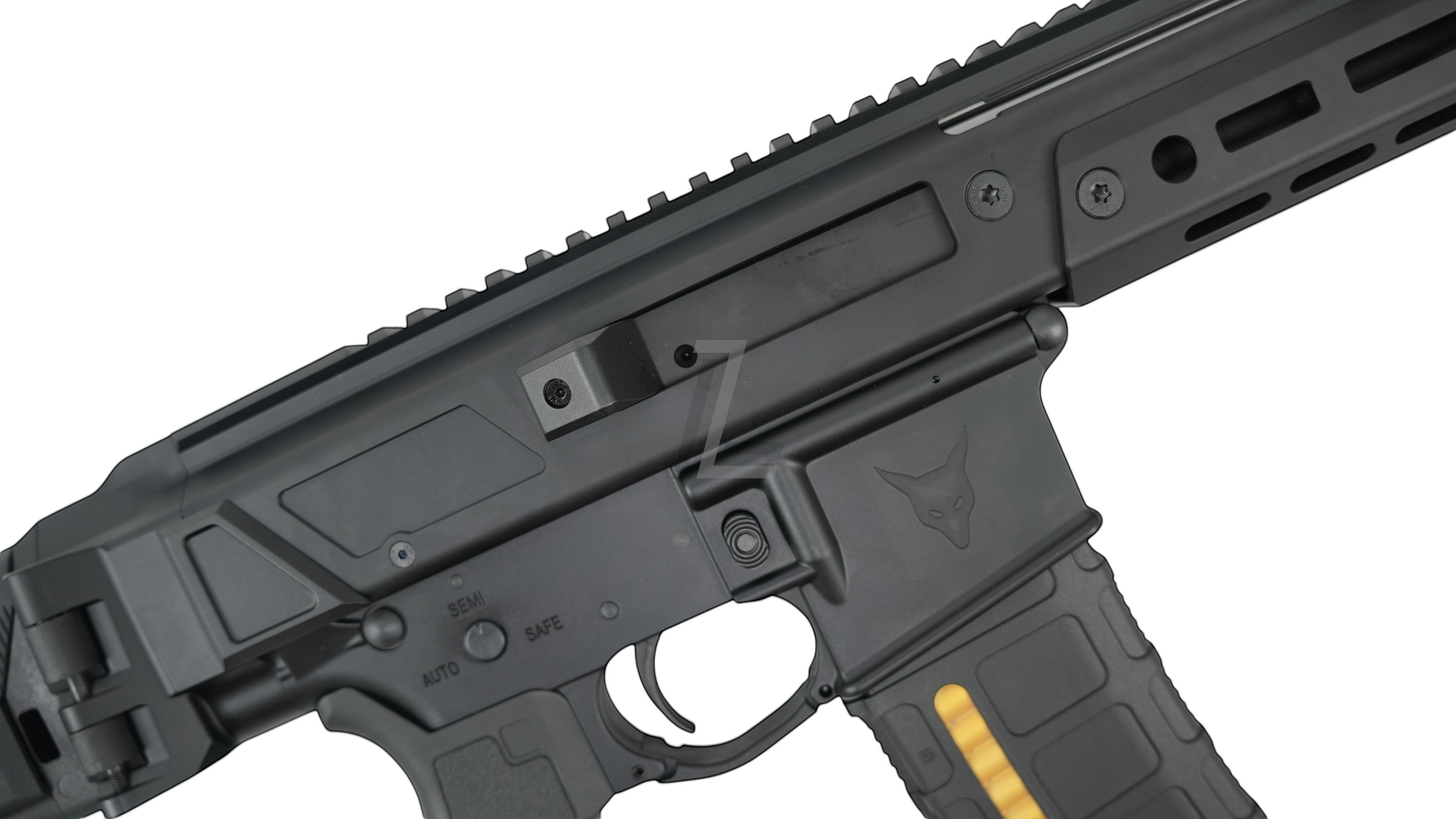 Landing Zone Double Eagle DWS Lupus 8.5 GBB airsoft rifle in black with tactical rail and fire selector switch