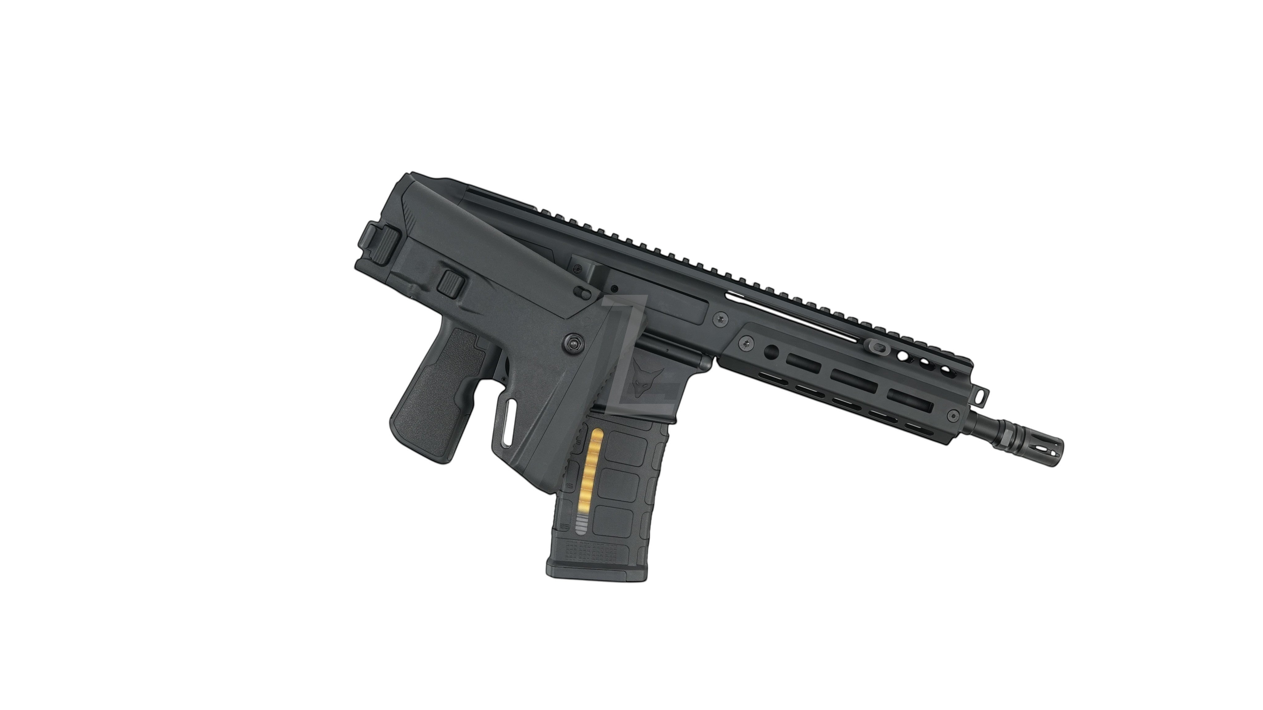Landing Zone Double Eagle DWS LUPUS 8.5 GBB airsoft rifle in black with a compact tactical design