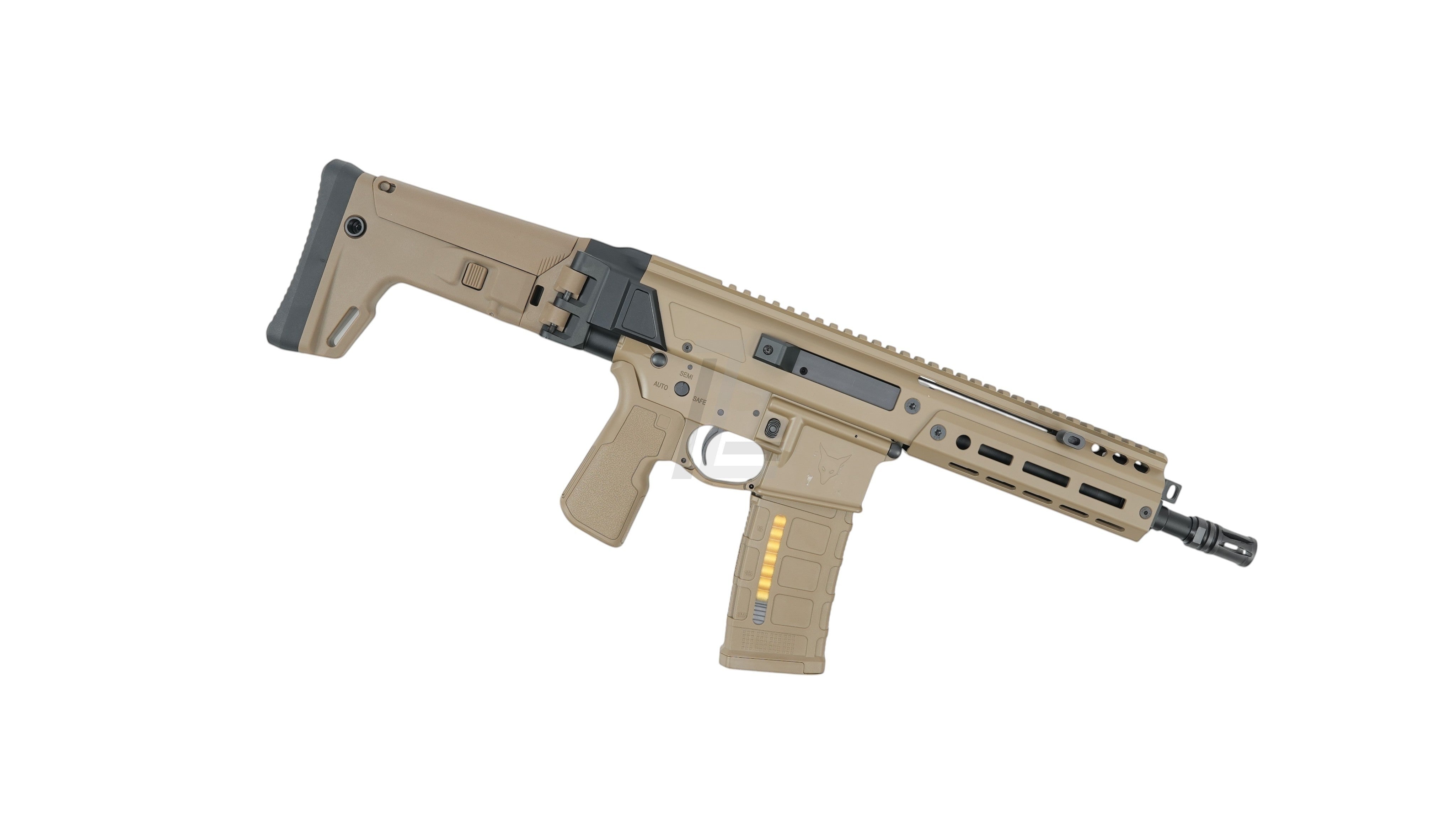 Landing Zone Double Eagle DWS Lupus 8.5 GBB airsoft rifle in FDE finish with a compact tactical design