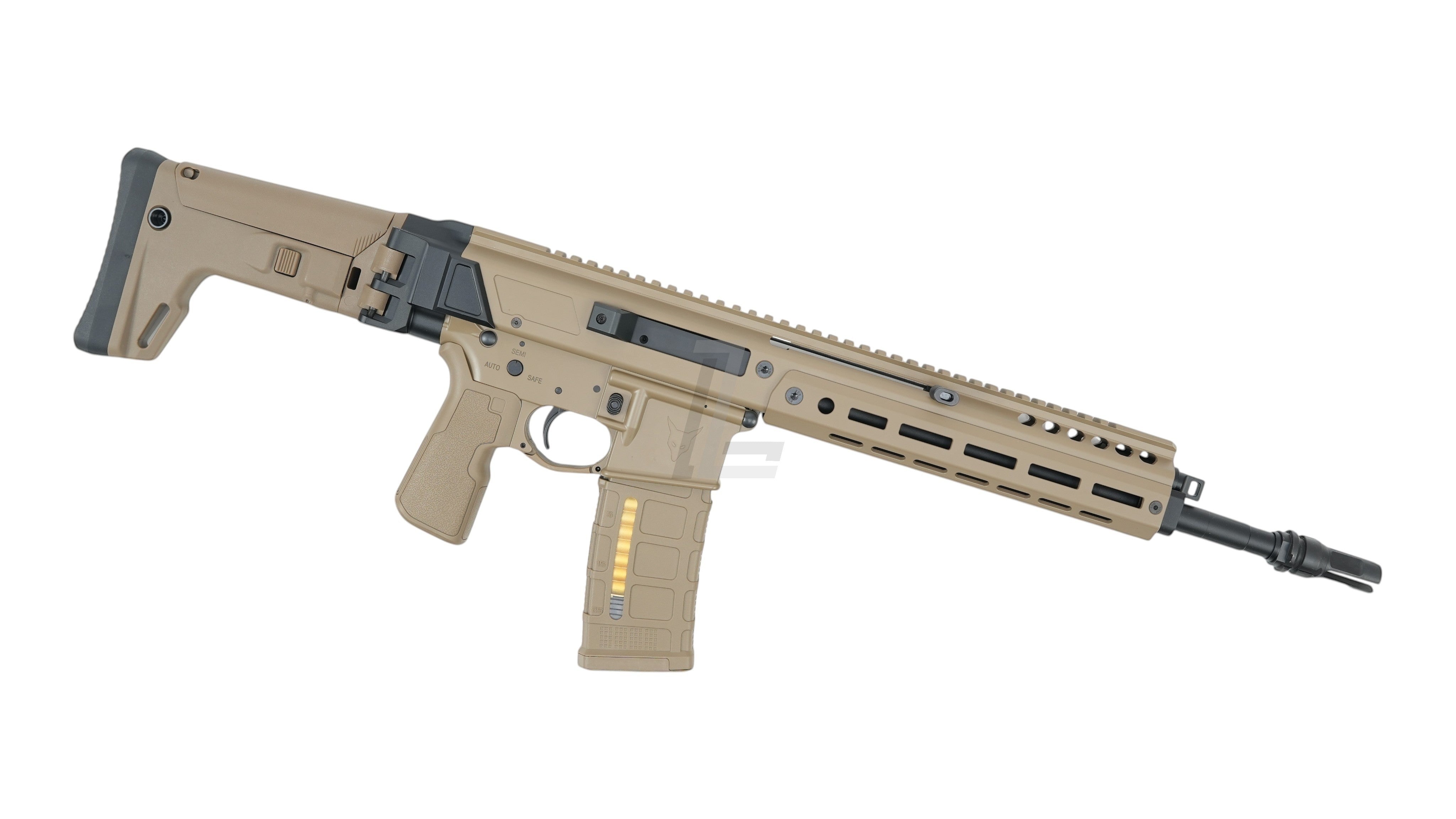 Landing Zone Double Eagle DWS Lupus 13.7 GBB airsoft rifle in flat dark earth with tactical AR-style design
