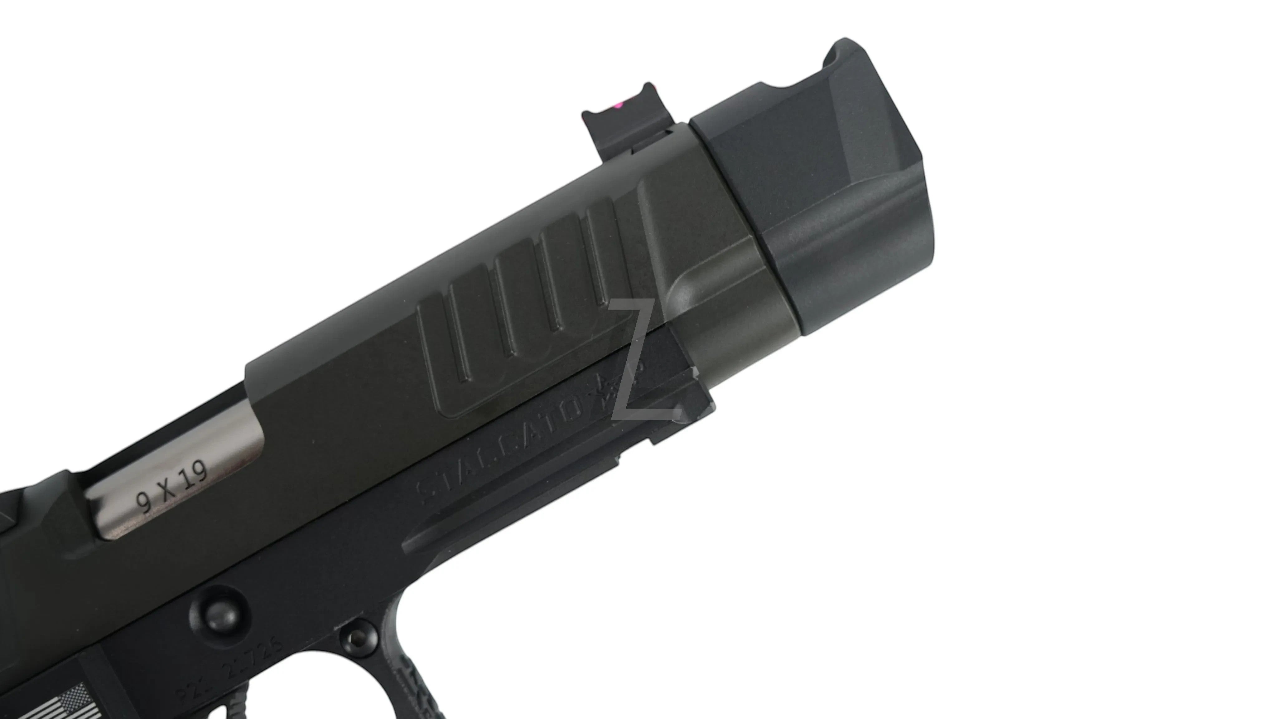 Landing Zone EMG/ARMY PLUS R611-2 Staccato P GBB airsoft pistol with steel parts and compensator.