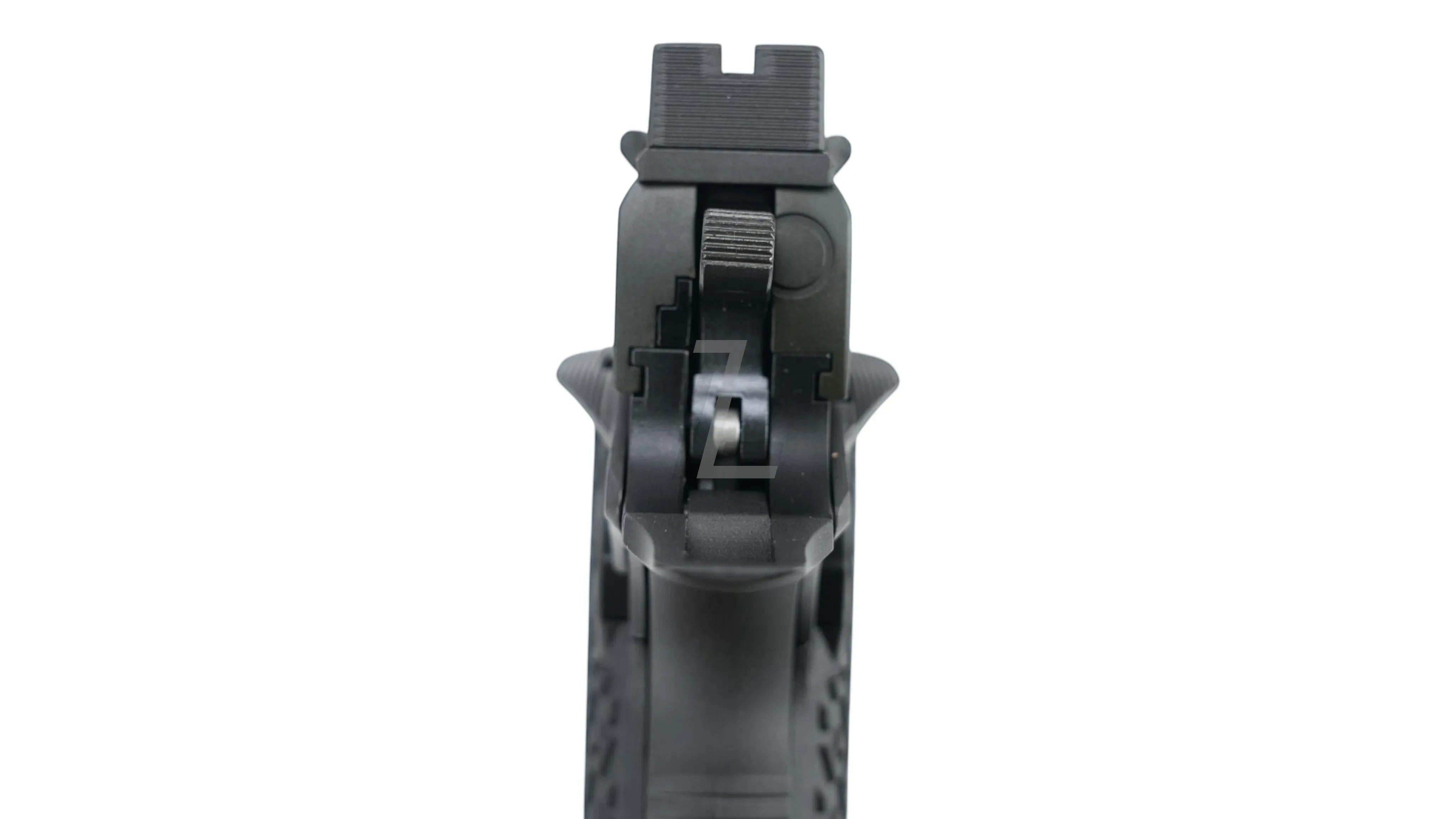 Landing Zone EMG/ARMY PLUS R611-2 Staccato P GBB airsoft pistol rear view with adjustable sights.