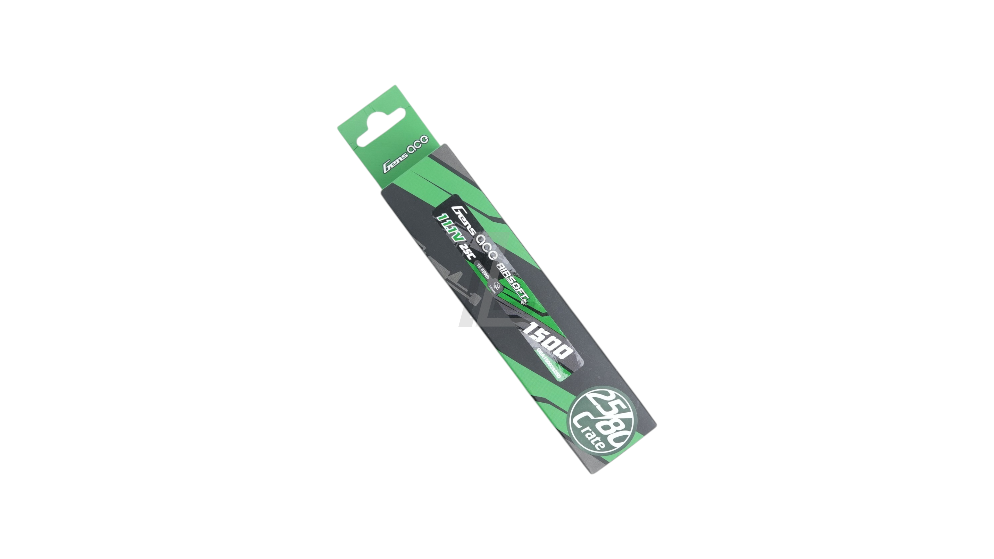 Landing Zone Gens Ace 11.1V 1500mAh 25C LiPo battery for AEG airsoft guns in green and black retail packaging