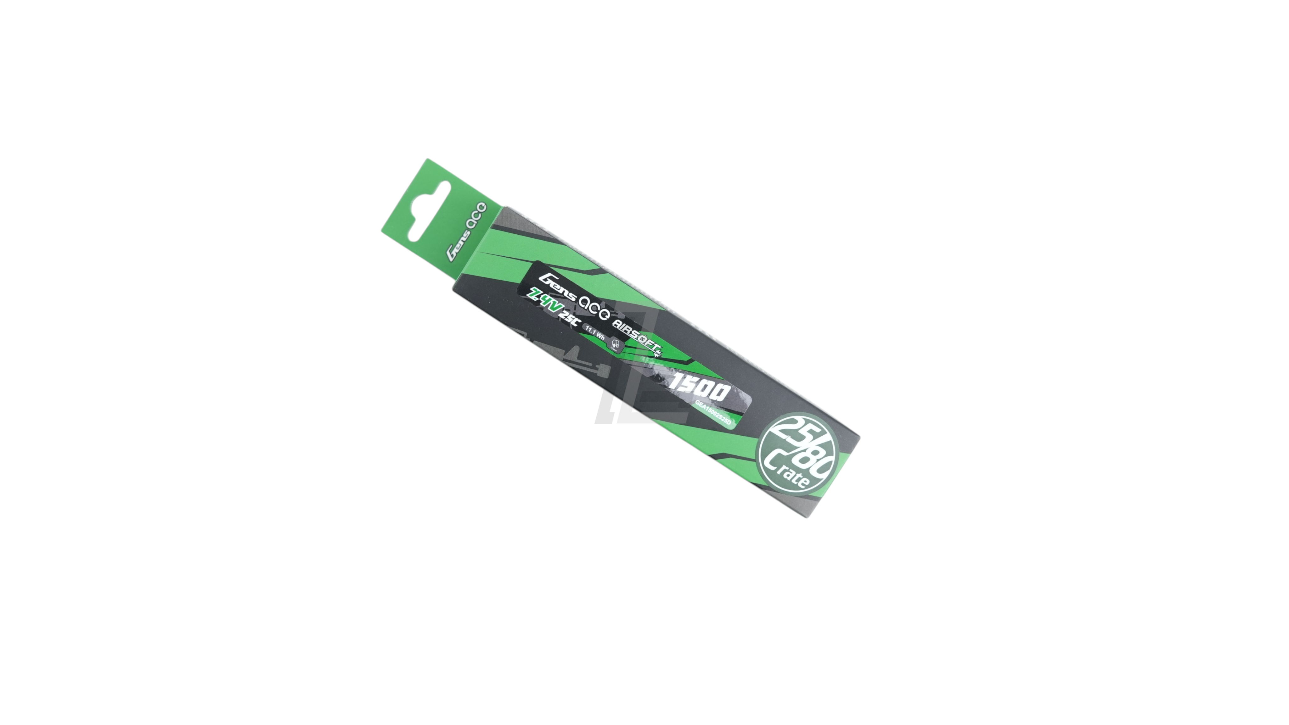 Landing Zone GENS ACE 7.4V 1500mAh 25C LiPo battery for airsoft guns in original green and black packaging