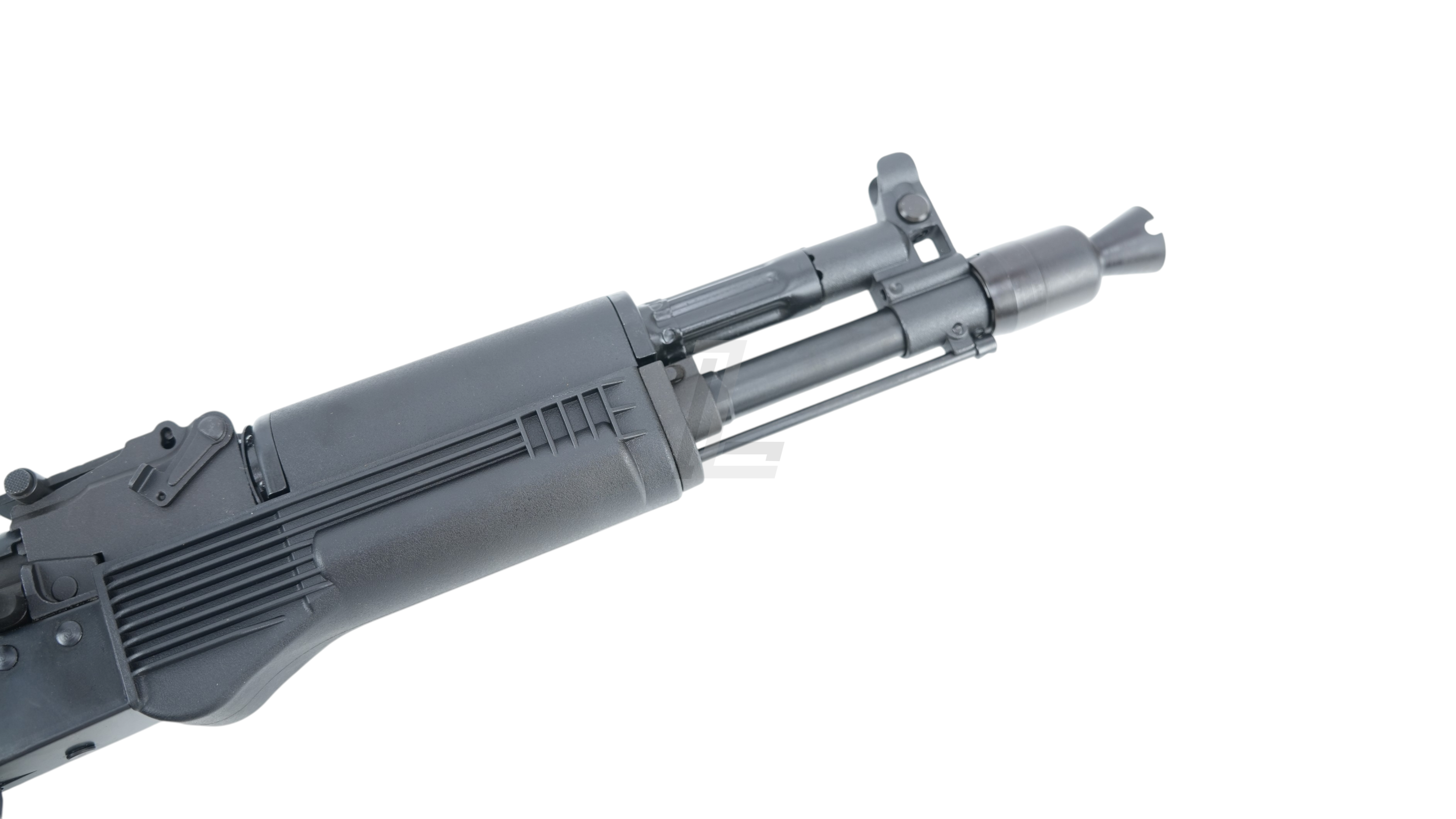 Landing Zone GHK AK105 V3 GBB airsoft rifle barrel and handguard detail in matte black finish