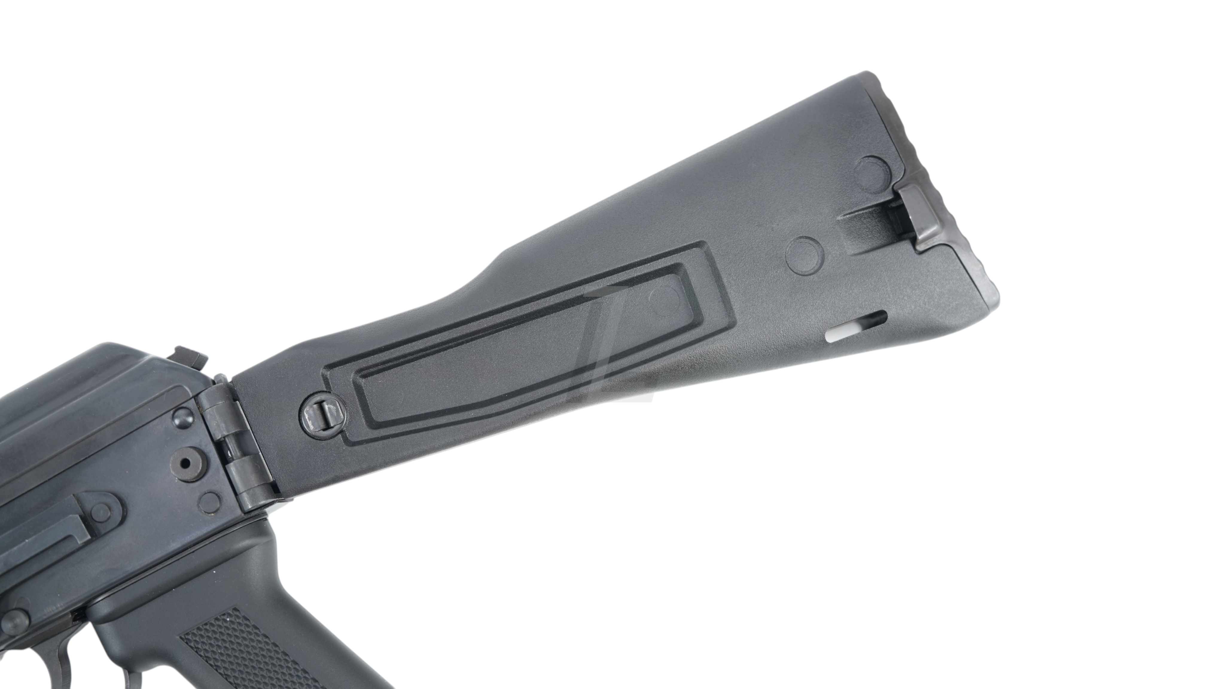 Landing Zone GHK AK105 V3 GBB airsoft rifle black polymer folding stock detail