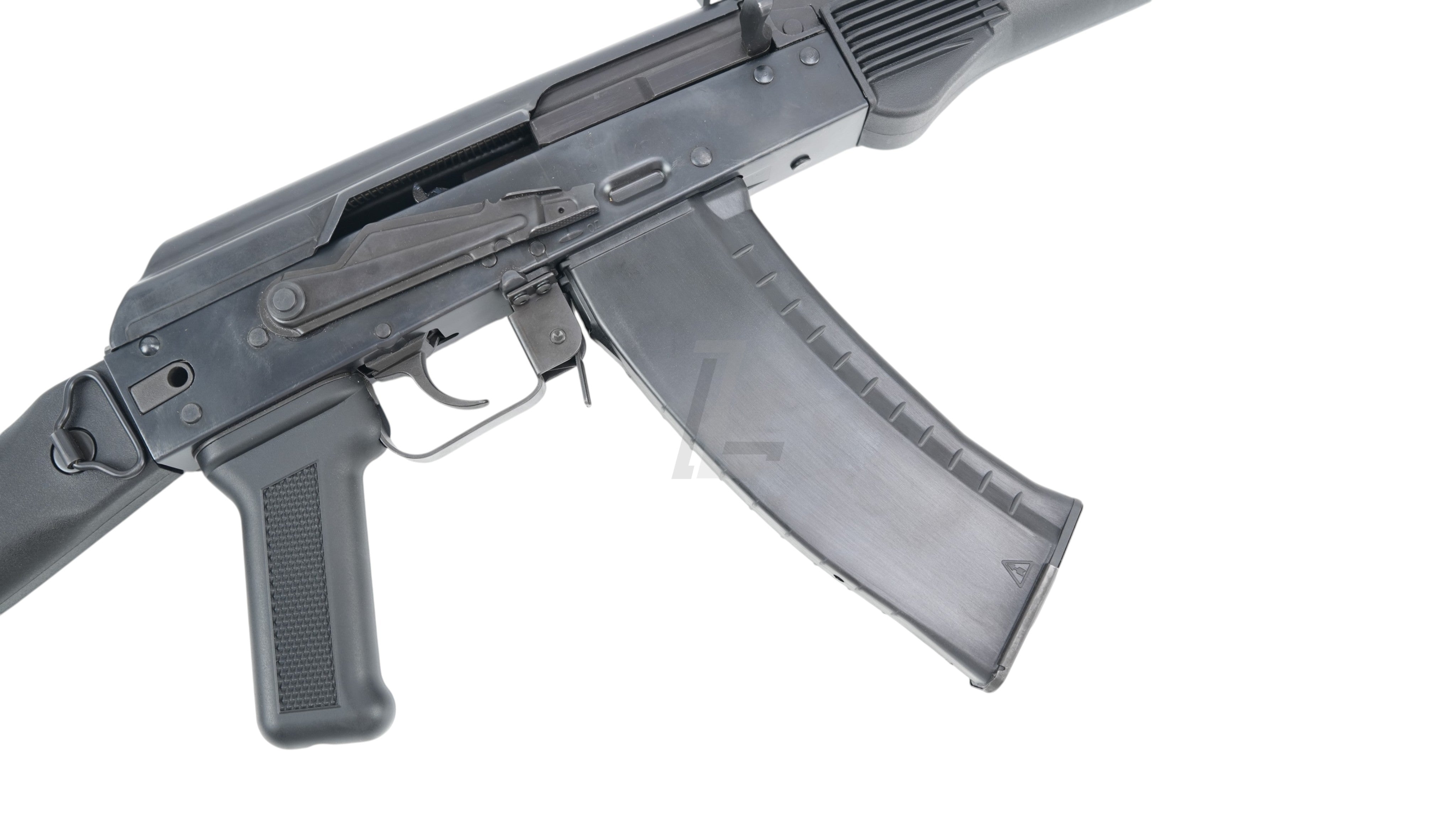Landing Zone GHK AK105 V3 gas blowback airsoft rifle featuring a black polymer magazine and receiver detail