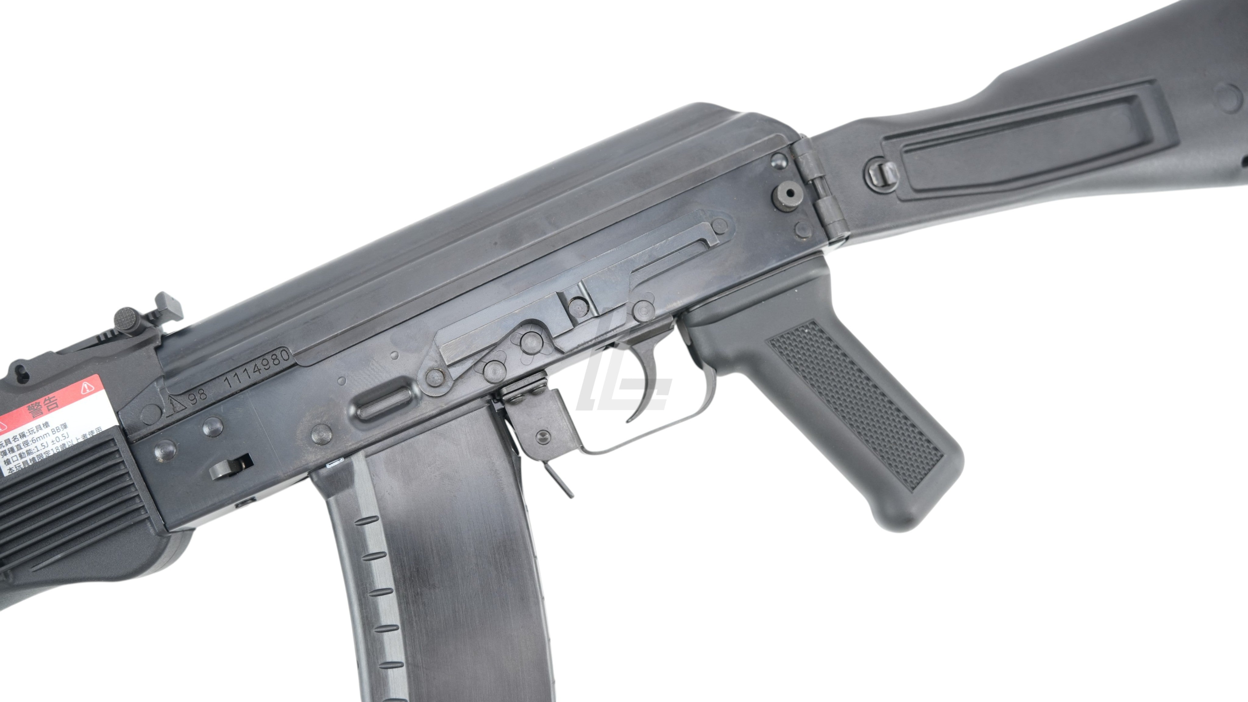 Landing Zone GHK AK105 V3 GBB airsoft rifle receiver and pistol grip detail in black finish