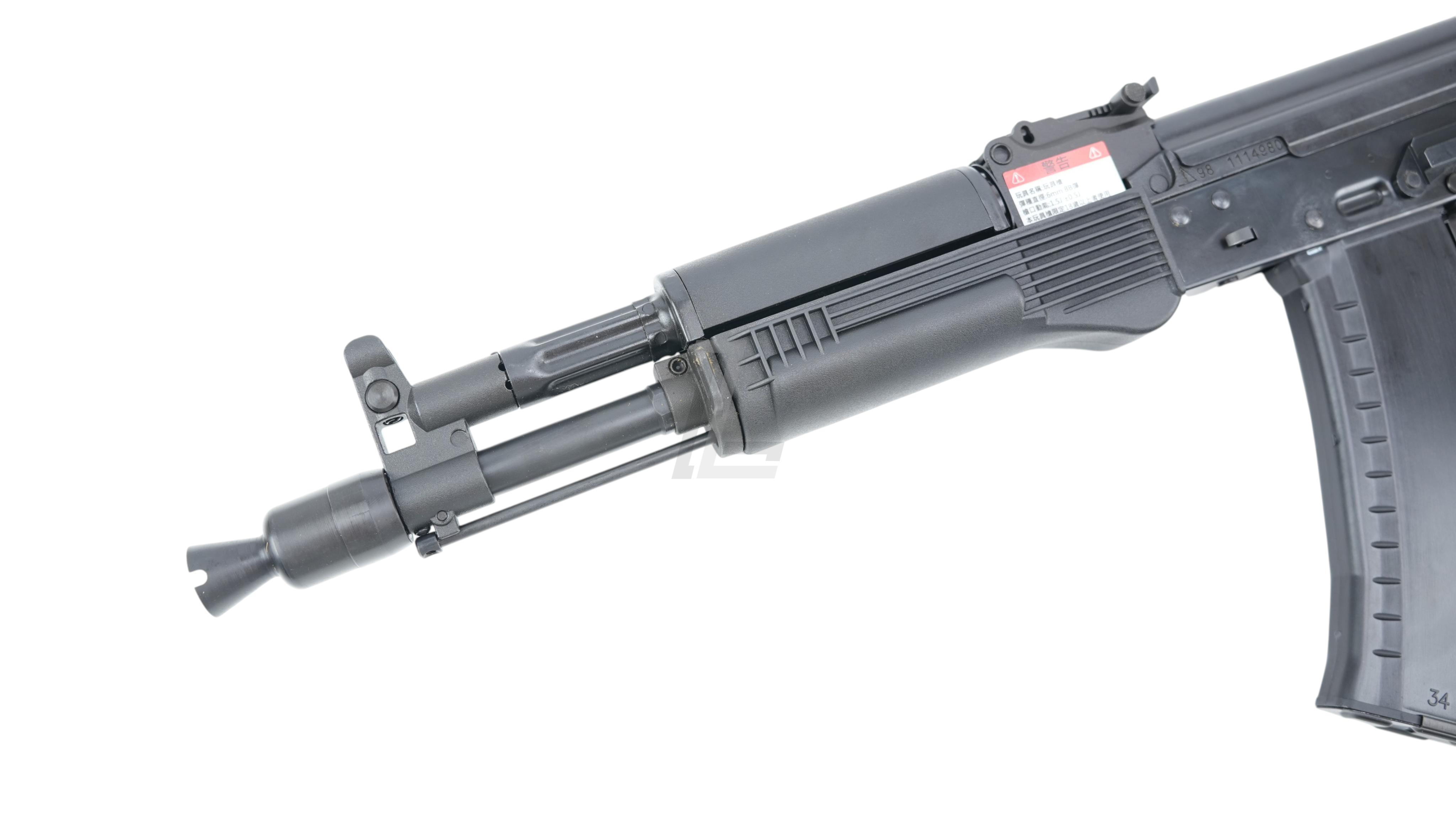 Landing Zone GHK AK105 V3 GBB airsoft rifle featuring a black metal barrel and polymer handguard in a studio shot