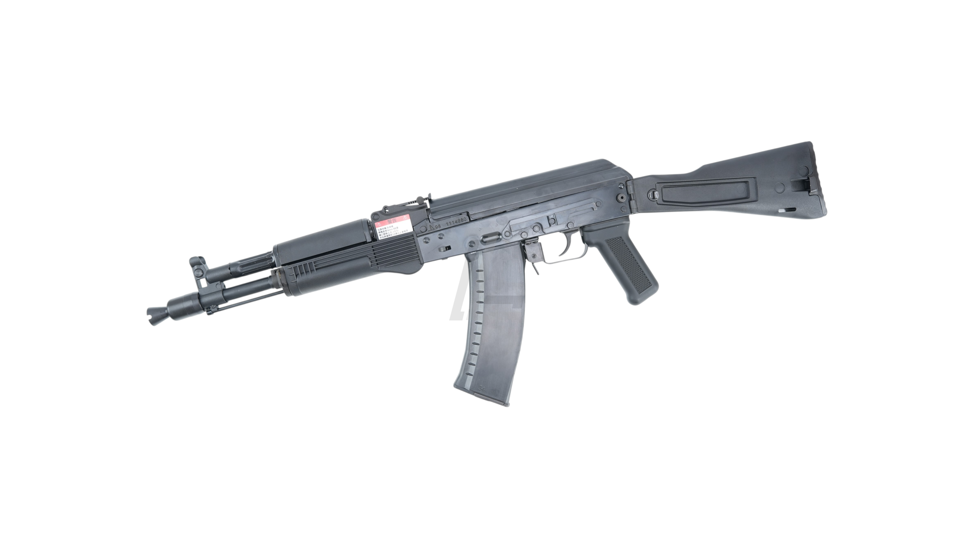 Landing Zone GHK AK105 V3 gas blowback airsoft rifle in black with a compact carbine design and folding stock