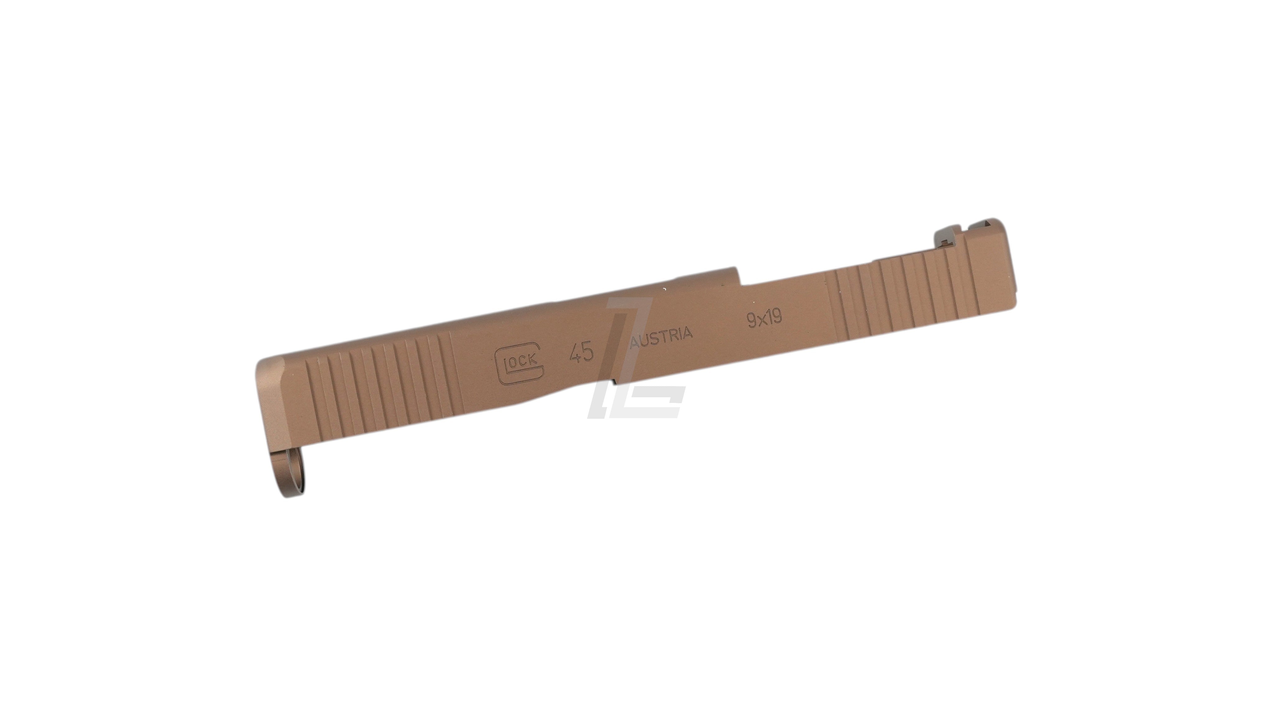 Landing Zone Guarder CNC aluminum slide for Marui G19 Gen5 MOS in flat dark earth finish with Glock 45 markings