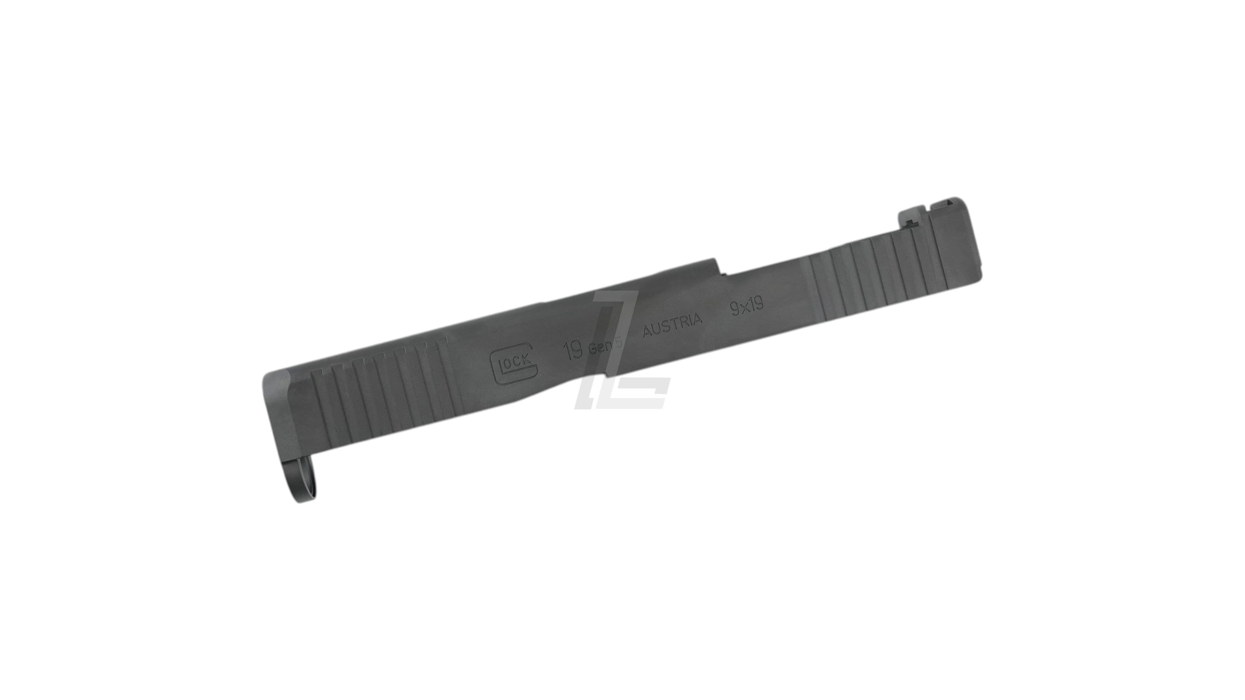 Landing Zone Guarder steel CNC slide for Marui G19 Gen5 MOS in black with authentic Glock markings.