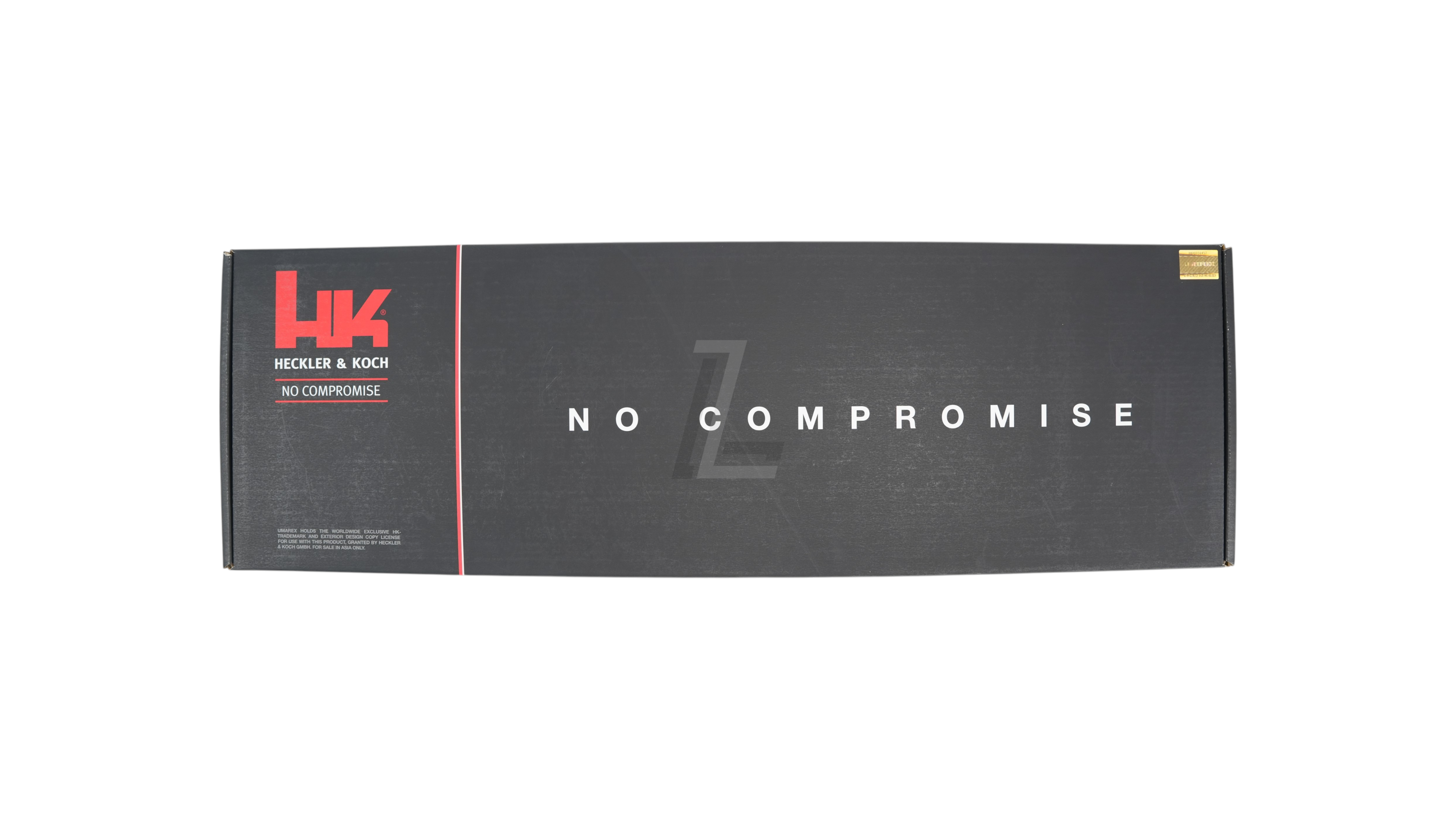 Landing Zone black HK416A5 GBB airsoft rifle box with Heckler & Koch branding and No Compromise slogan