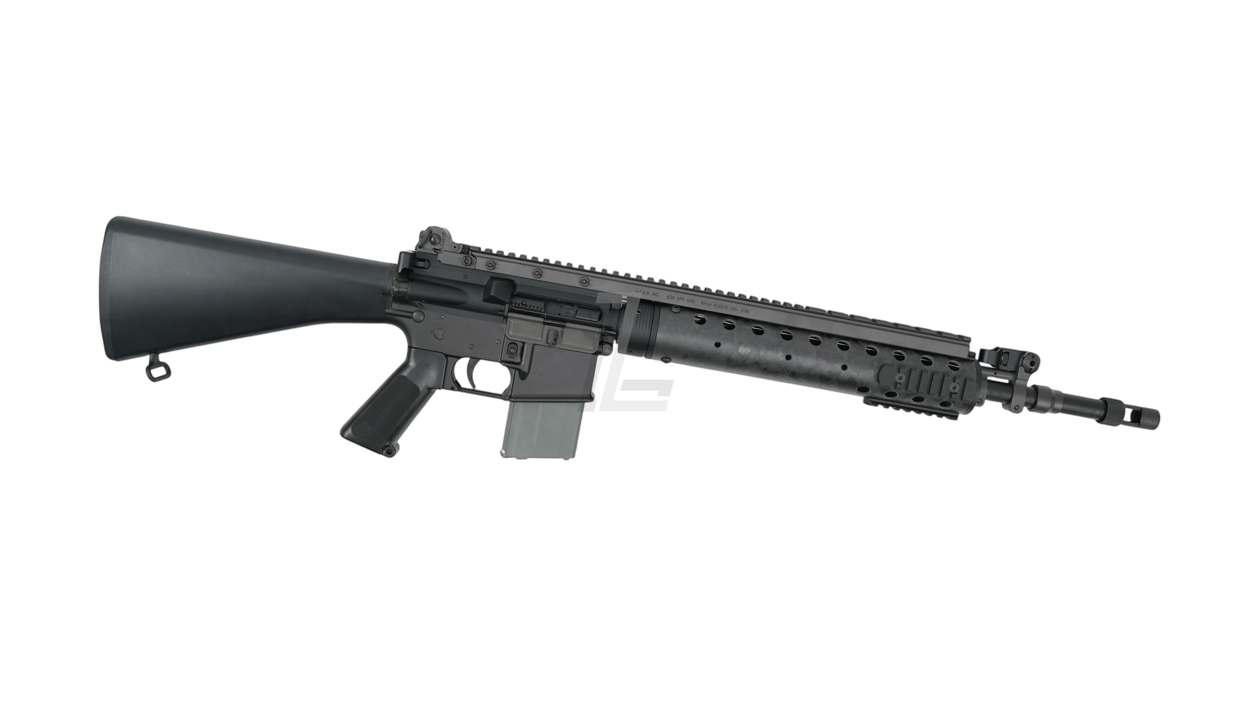 Landing Zone MARKSMAN MK12 Mod0 Gen2 gas blowback airsoft rifle in black with full metal construction and long barrel