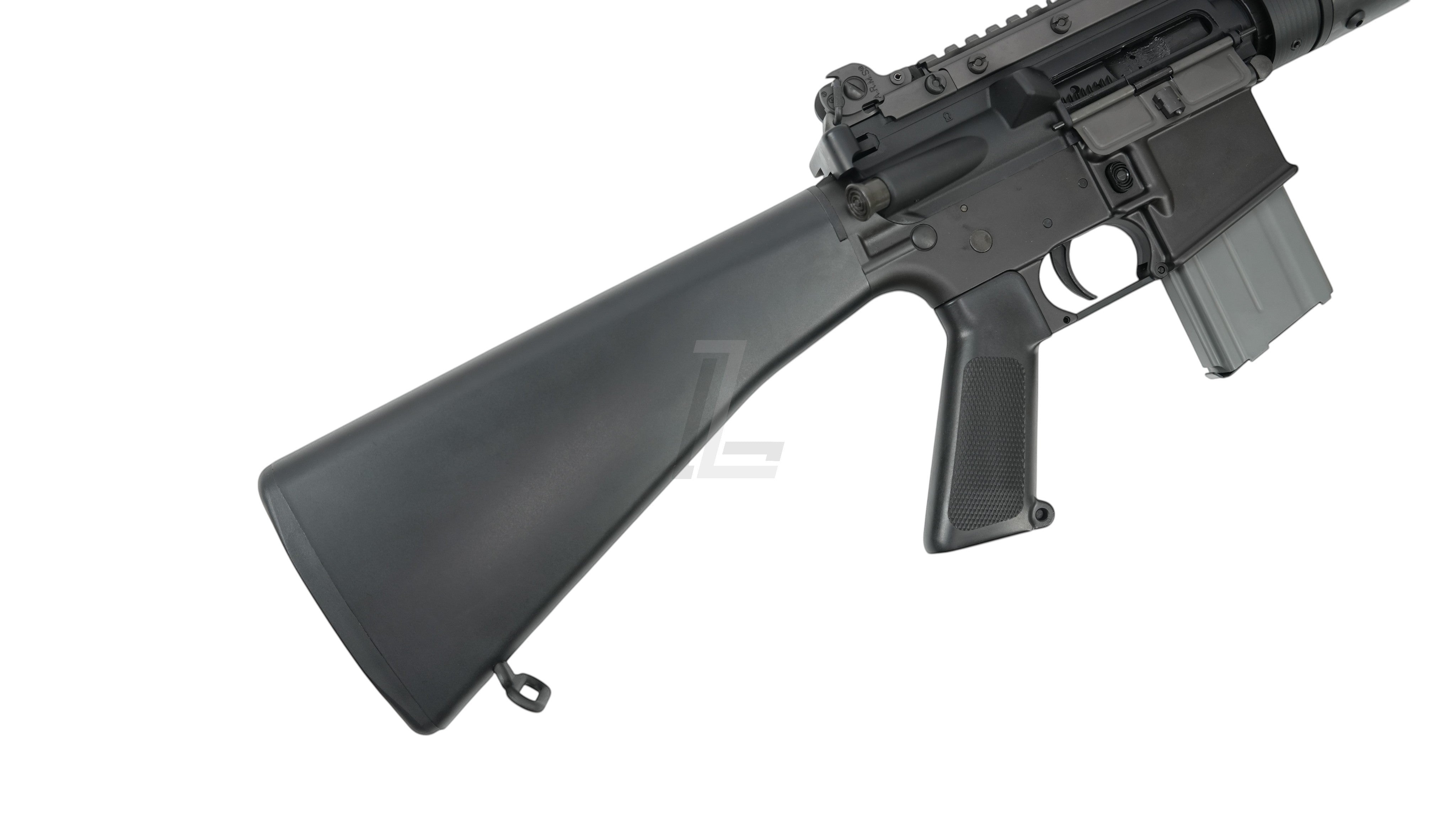 Landing Zone MARKSMAN MK12 Mod0 Gen2 GBB airsoft rifle featuring a black metal receiver, fixed stock, and pistol grip.