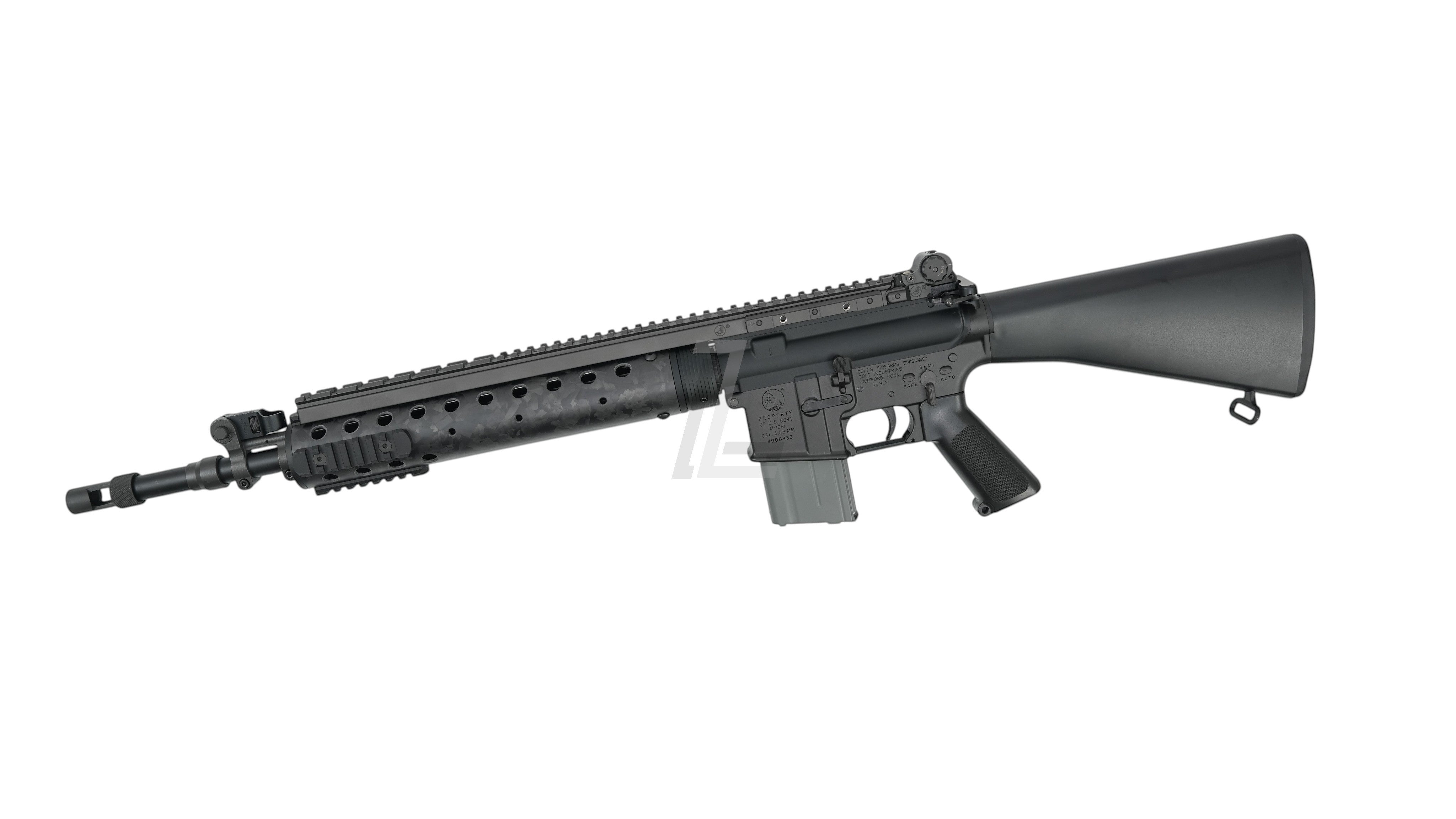 Landing Zone MARKSMAN MK12 Mod0 Gen2 GBB airsoft rifle in black with full metal construction and iconic SPR design.