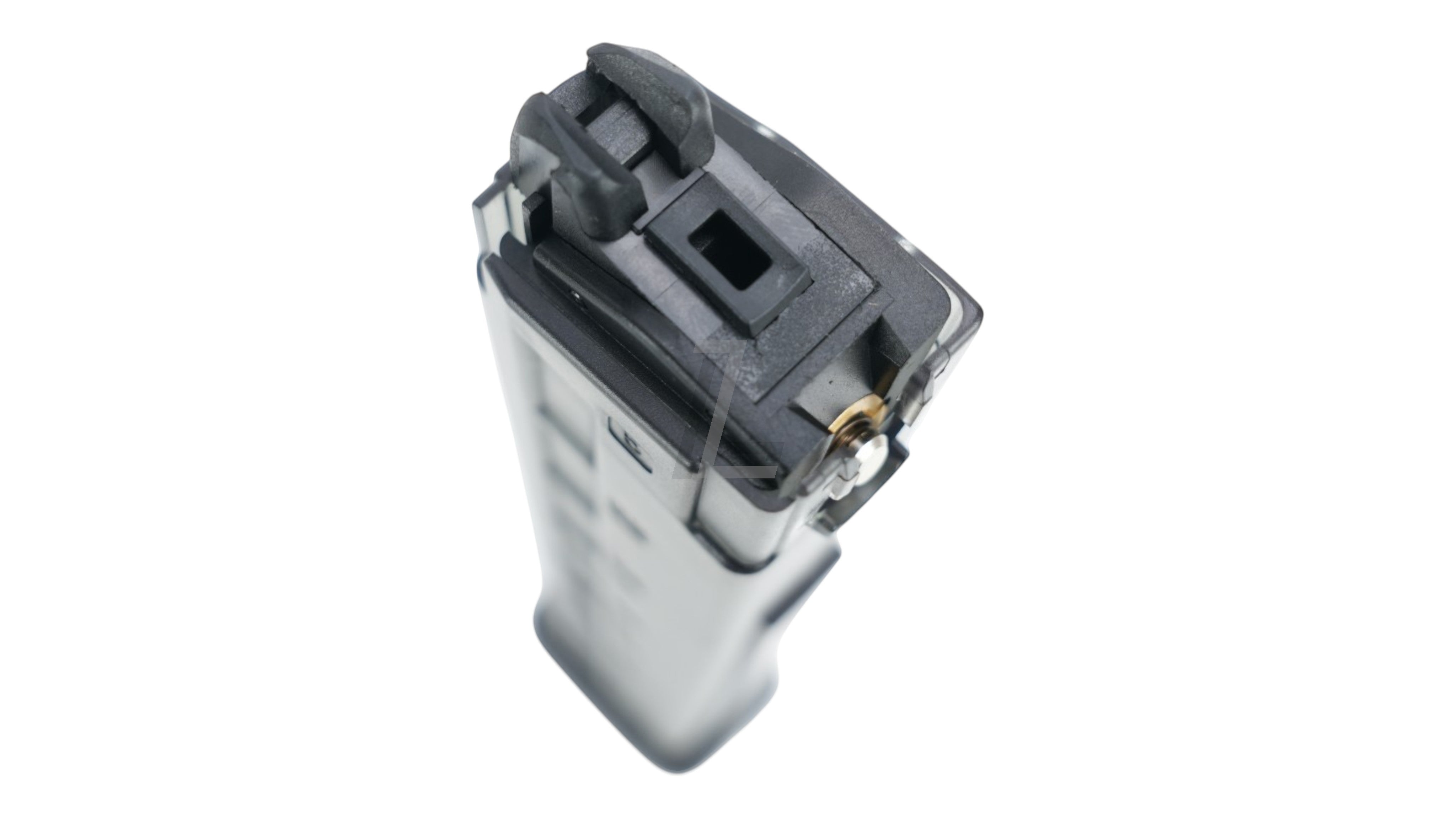 Landing Zone MARUYAMA 45-round gas airsoft magazine for SCW-9 PRO and MP-IX, featuring a durable black polymer design.
