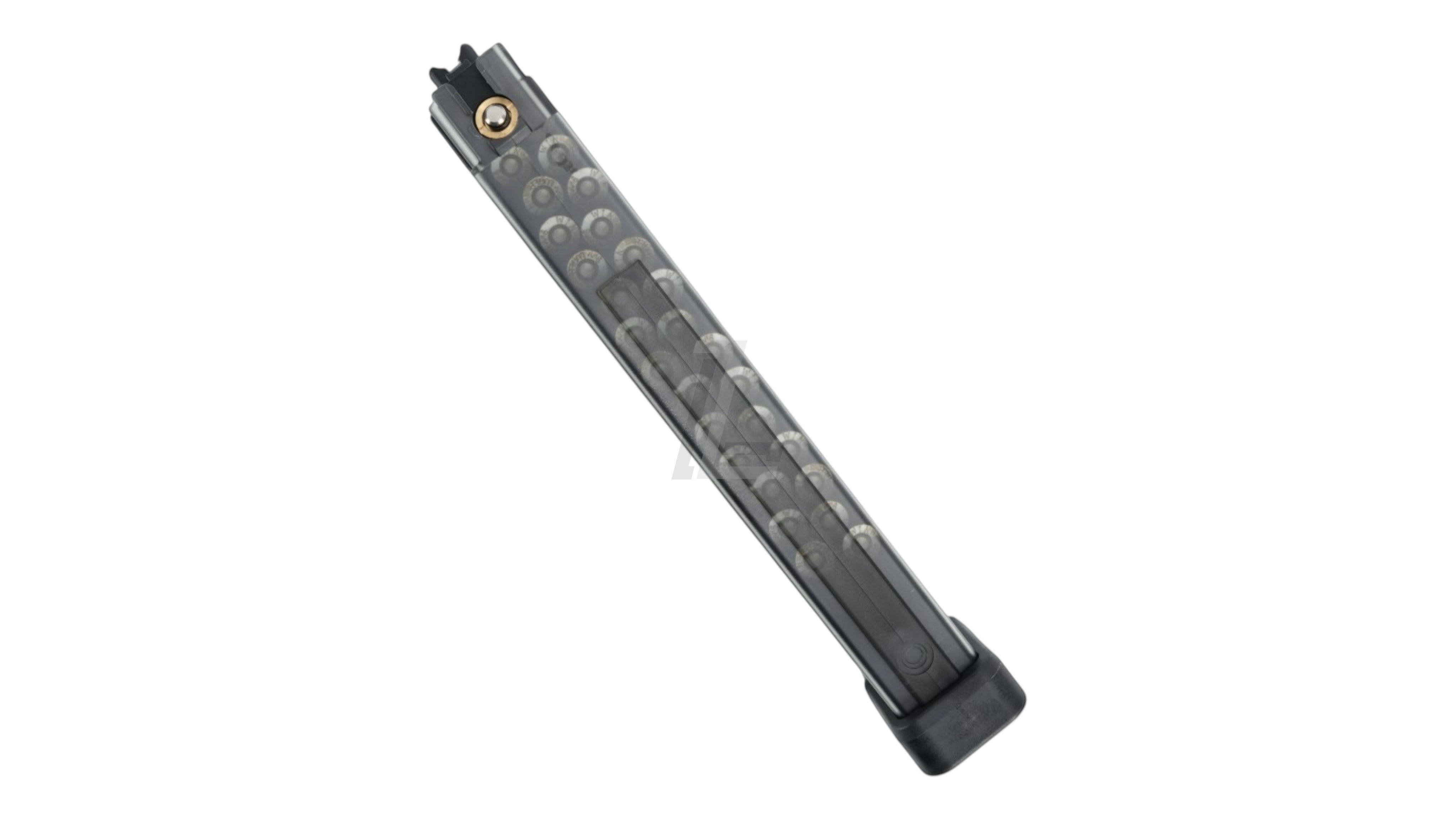 Landing Zone MARUYAMA 45-round gas airsoft magazine for SCW-9 PRO and MP-IX, featuring a translucent polymer body.