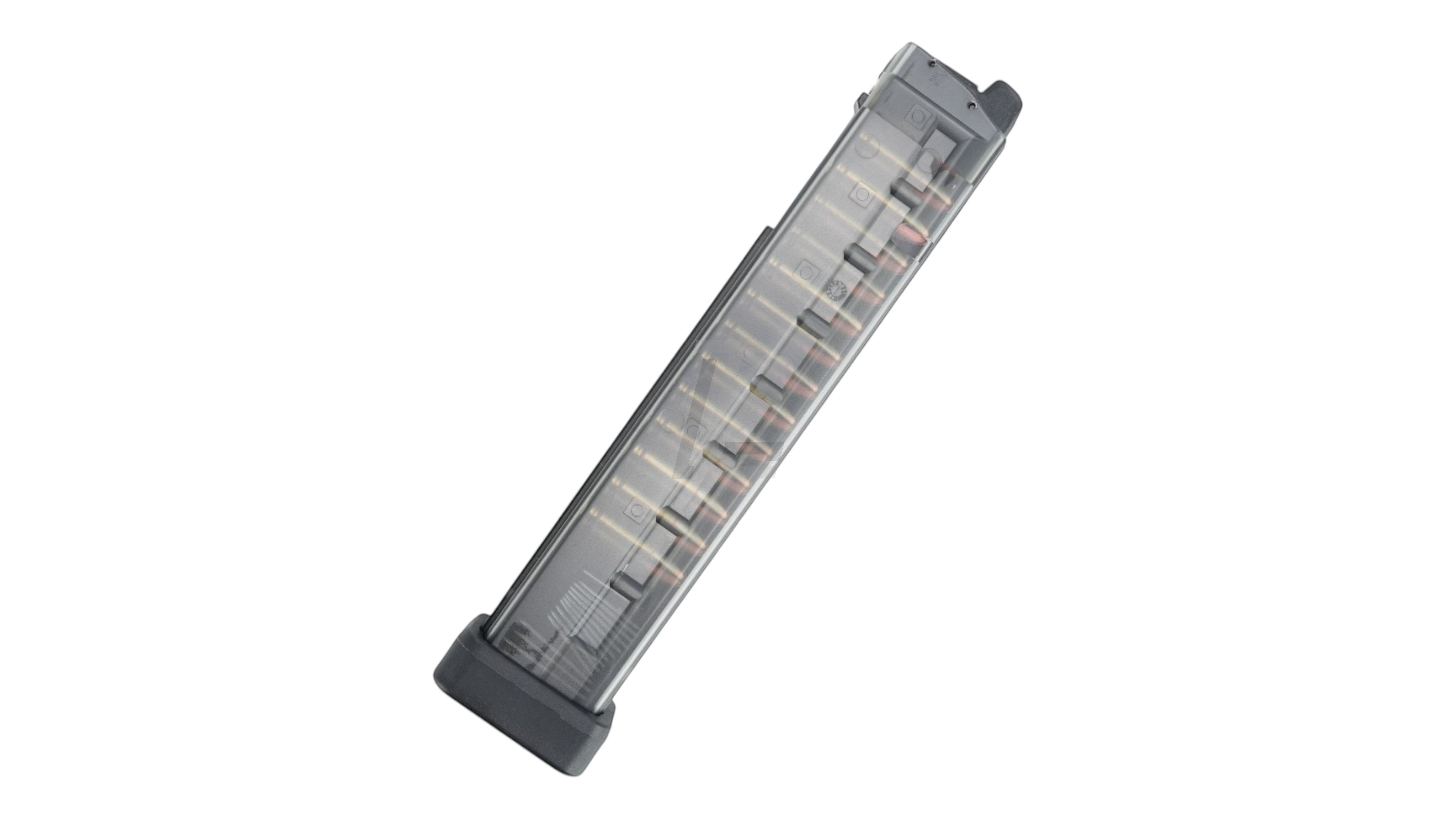 Landing Zone MARUYAMA 45-round gas airsoft magazine for SCW-9 PRO and MP-IX with a clear polymer body