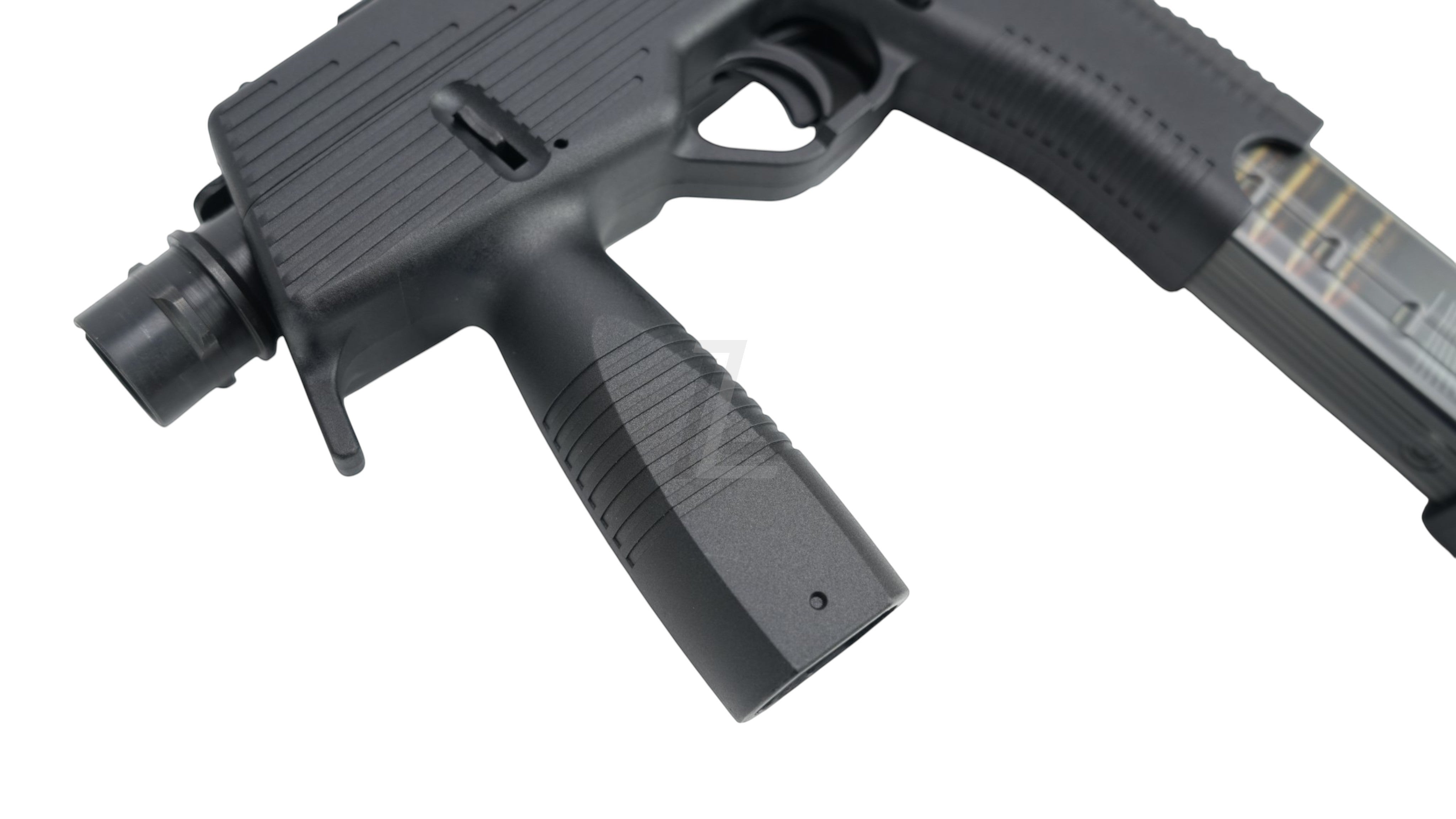 Landing Zone MARUYAMA MP-IX MP9 DX GBB airsoft submachine gun featuring a black polymer frame and vertical foregrip