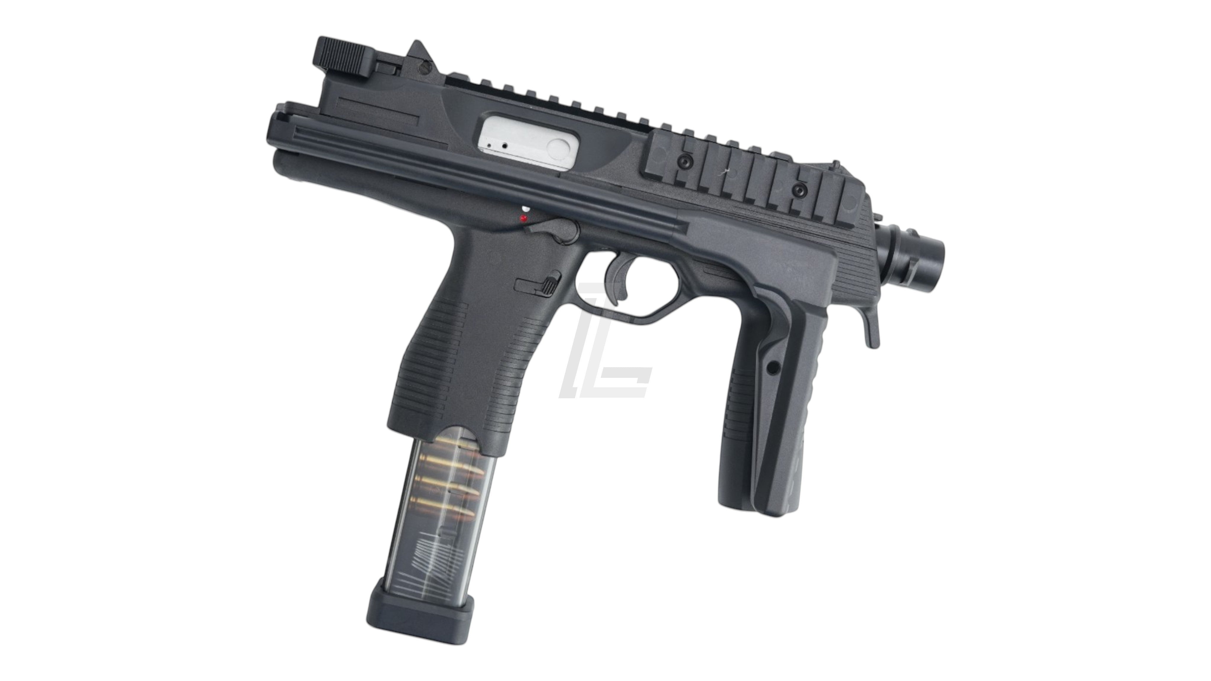 Landing Zone Maruyama MP-IX MP9 DX gas blowback airsoft submachine gun in black with extended magazine