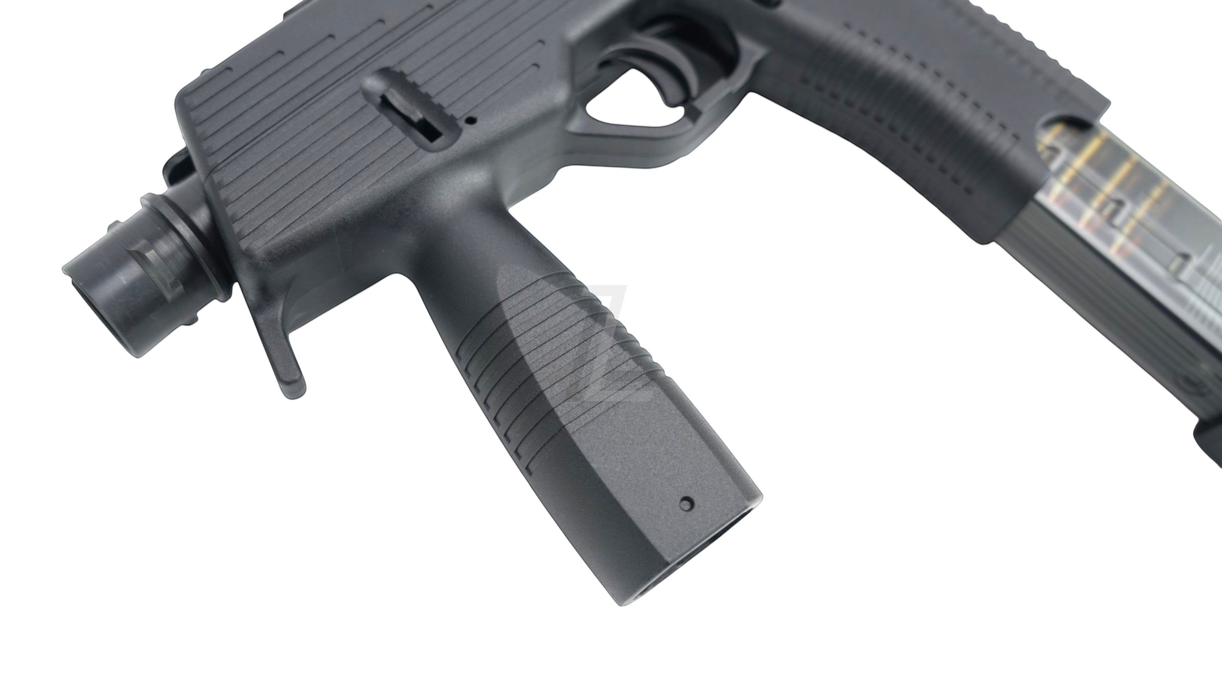 Landing Zone MARUYAMA MP-IX MP9 DX GBB airsoft submachine gun featuring a black polymer frame and vertical foregrip