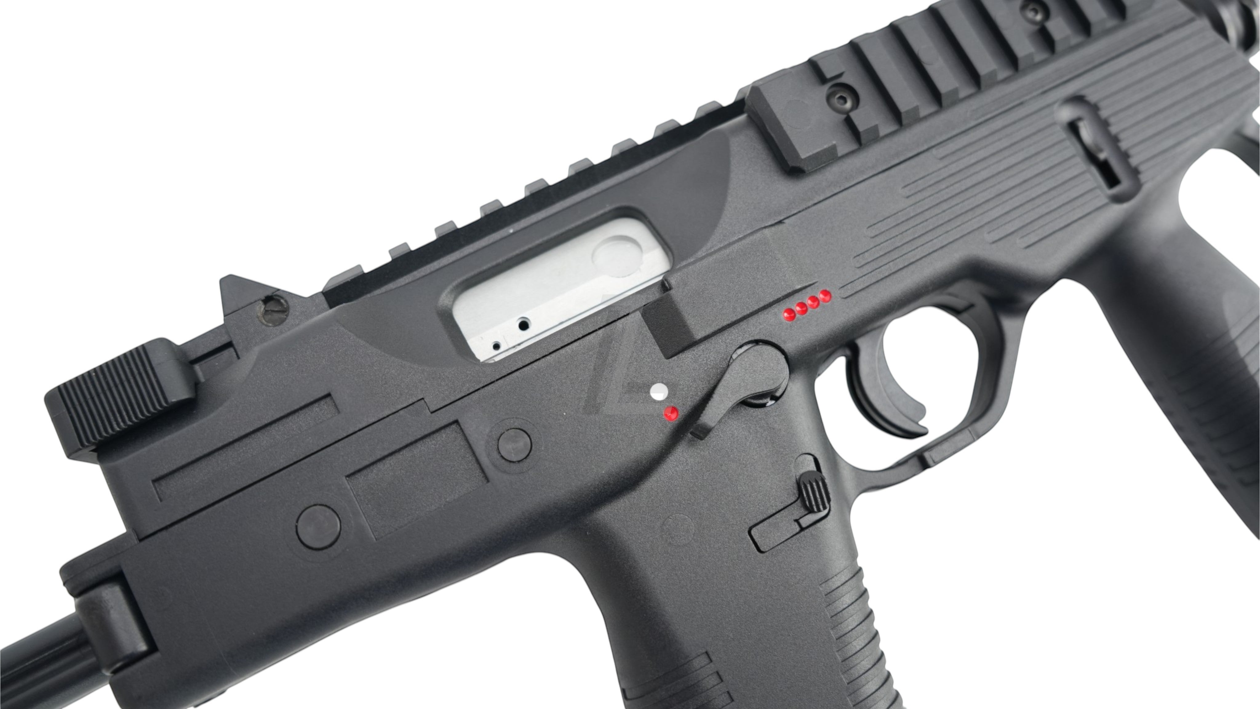 Landing Zone MARUYAMA MP-IX MP9 DX GBB airsoft submachine gun featuring a matte black finish and tactical rail system.