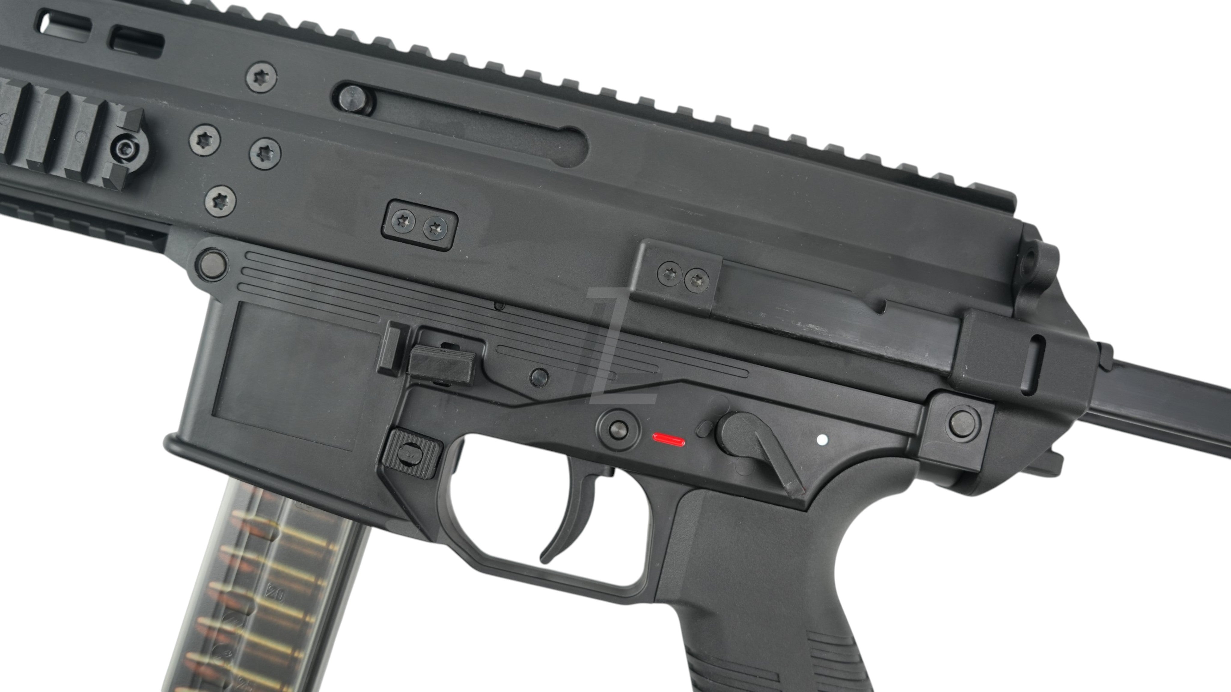 Landing Zone MARUYAMA SCW-9K PRO black gas blowback SMG airsoft rifle with tactical rail and magazine