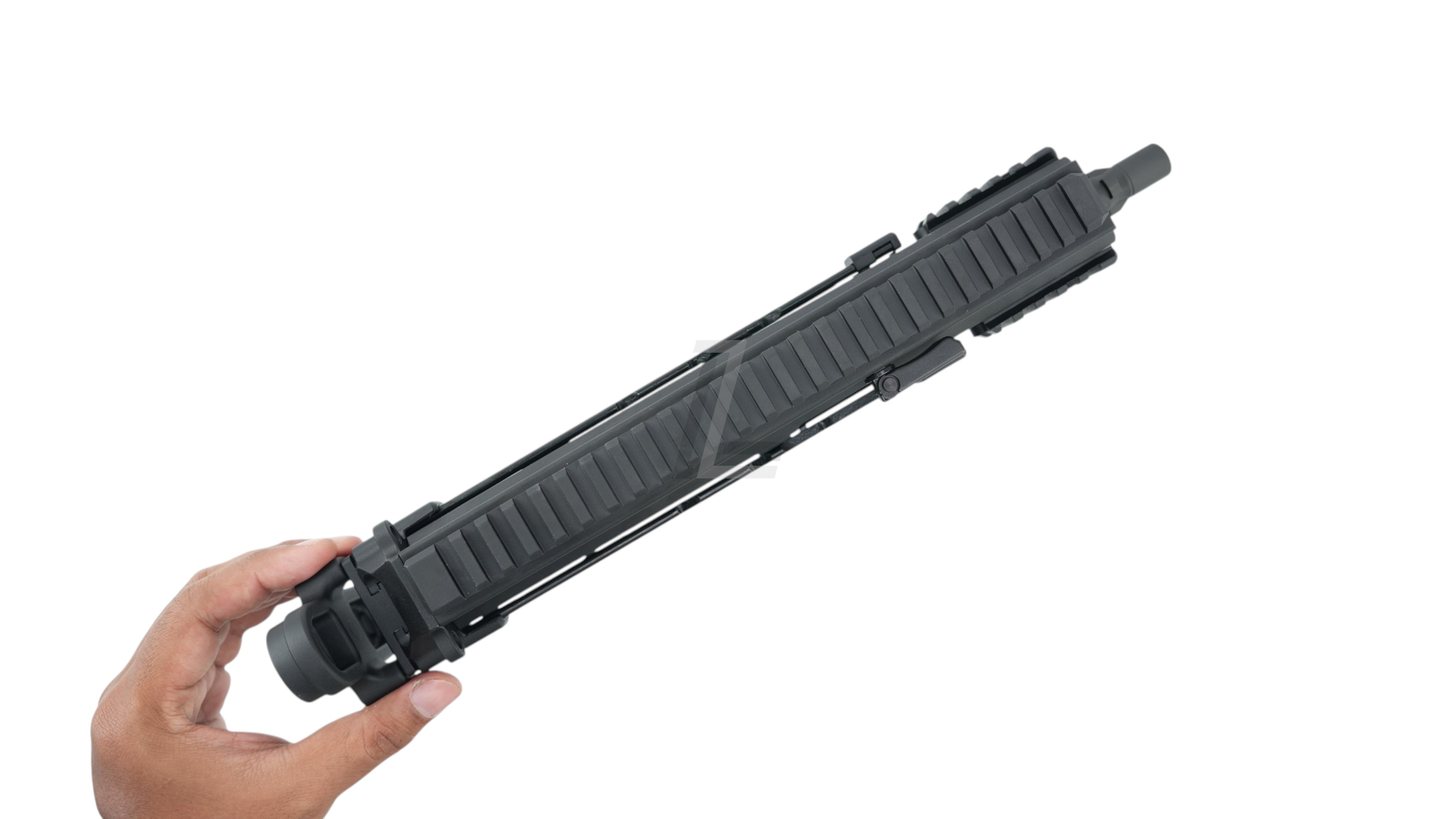 Landing Zone MARUYAMA SCW-9K PRO GBB airsoft black upper receiver assembly held in hand against white background