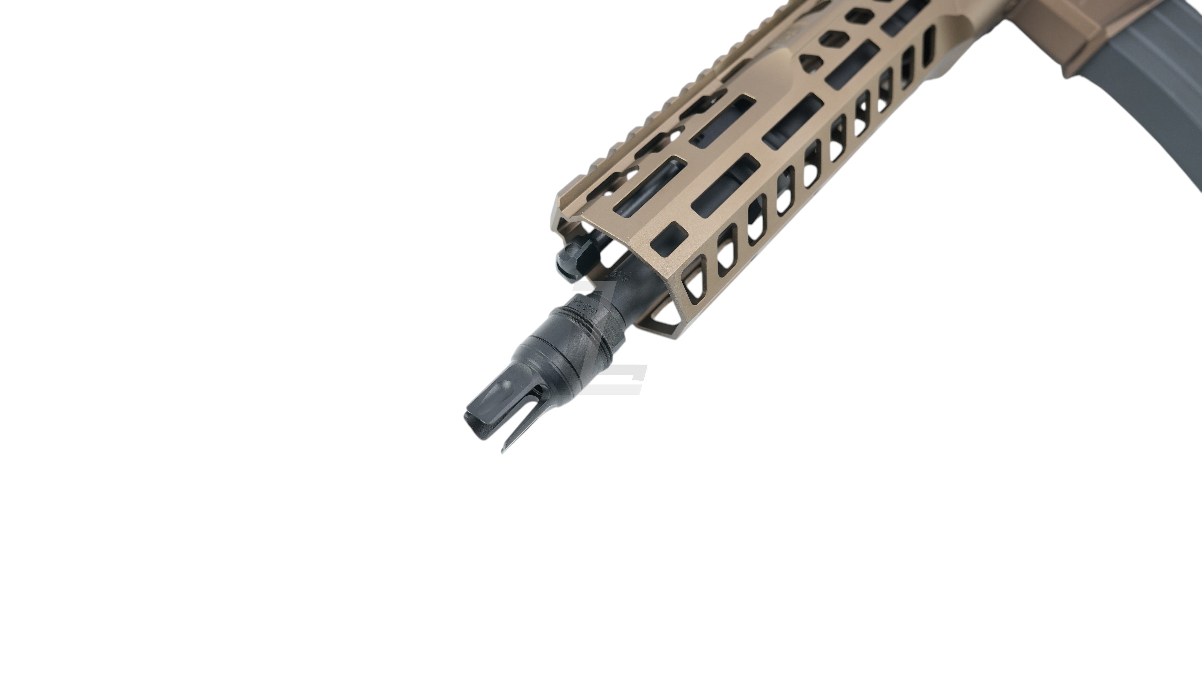 Landing Zone SALVO PRECISION MCX SPEAR LT airsoft rifle in dark earth with M-LOK handguard and flash hider