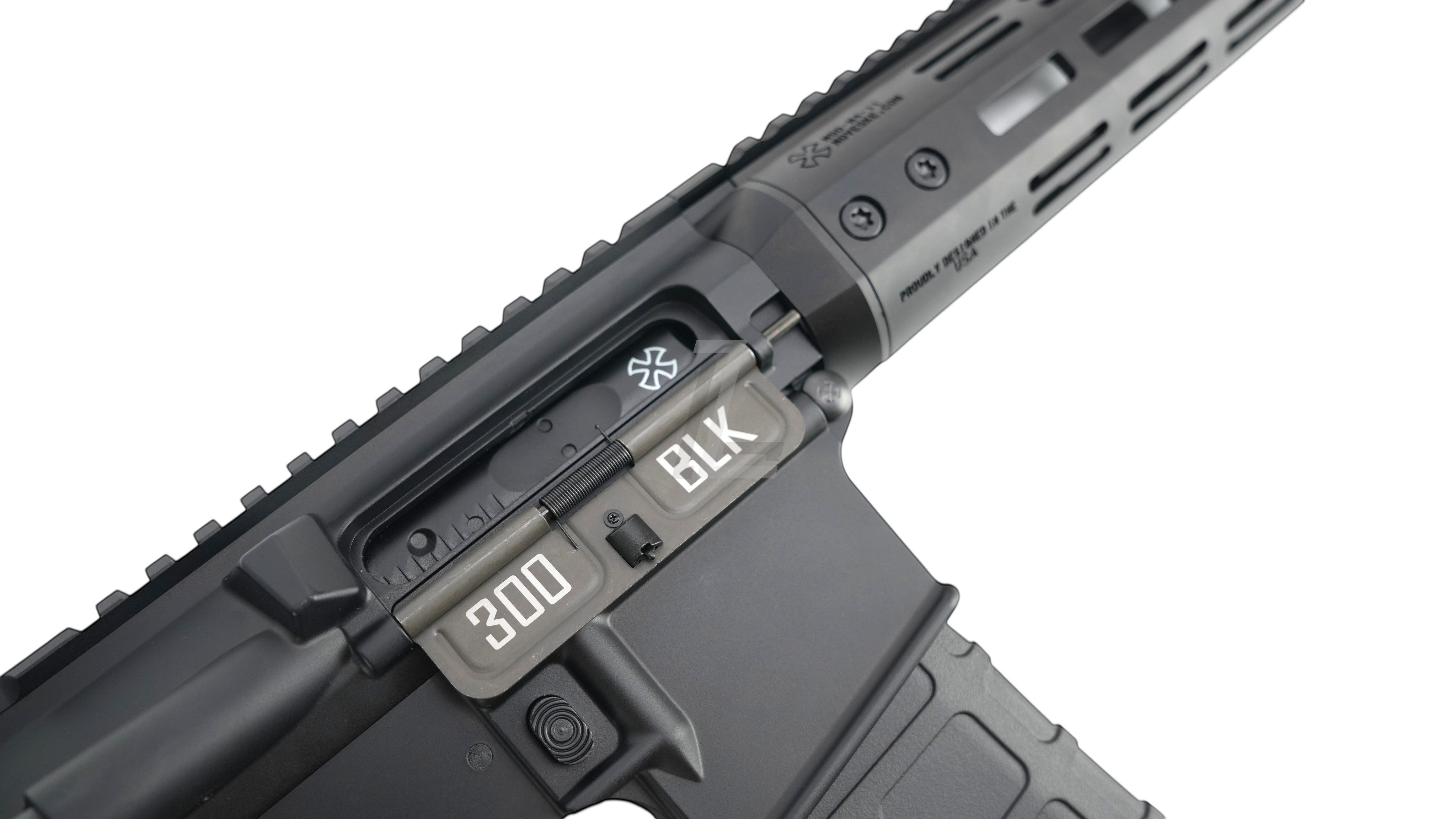 Landing Zone Double Eagle EMG Noveske N4 GBB rifle receiver in black with 300 BLK markings and NSR handguard
